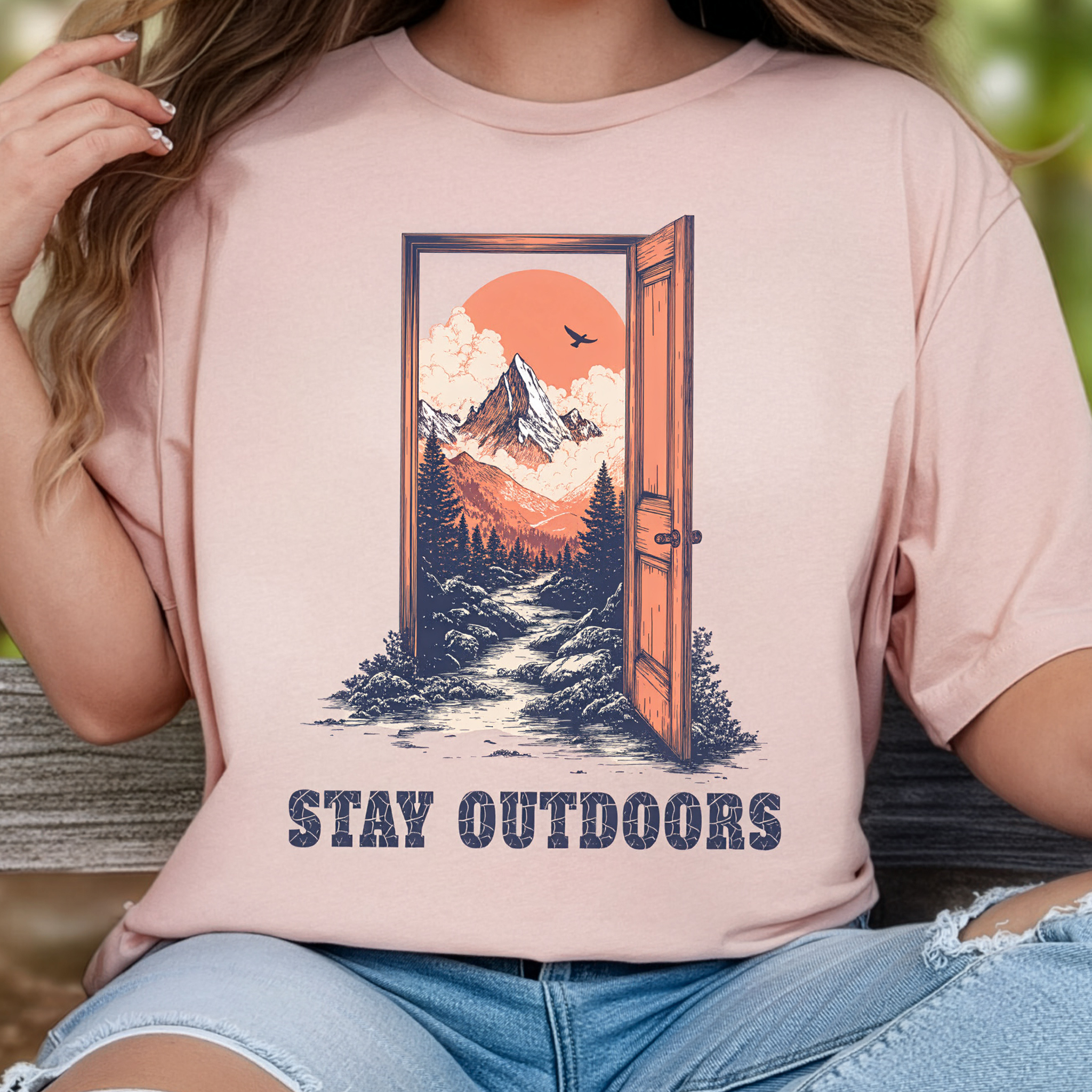 Stay Outdoors Vintage Mountain Doorway Adventure T-Shirt
