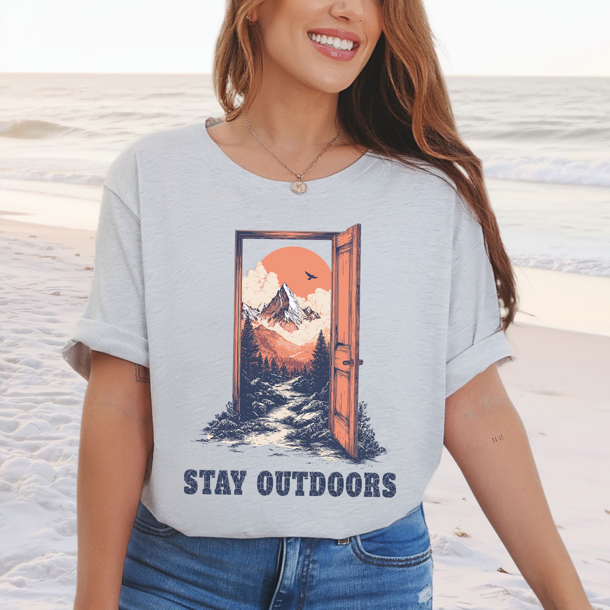 Stay Outdoors Vintage Mountain Doorway Adventure T-Shirt