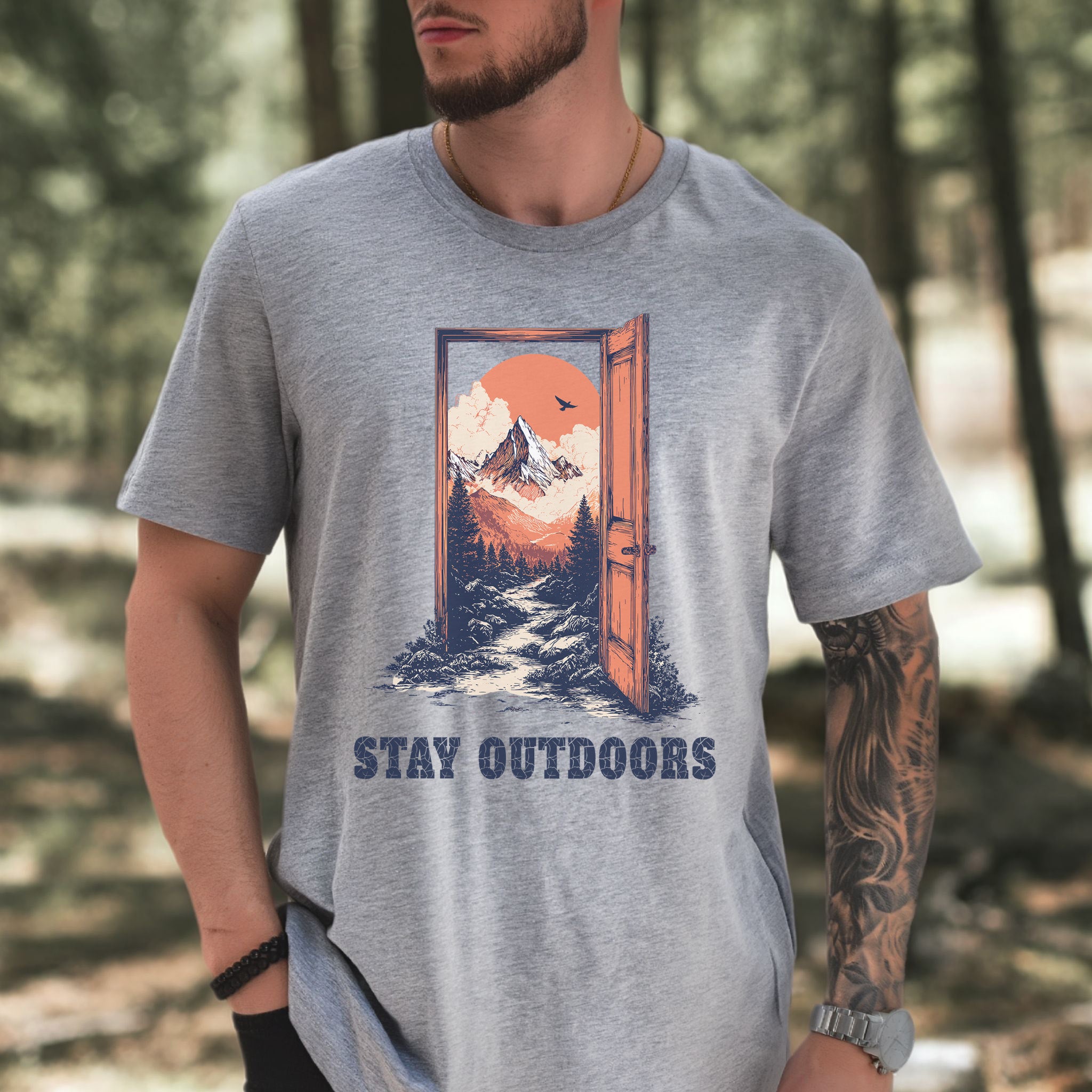 Stay Outdoors Vintage Mountain Doorway Adventure T-Shirt