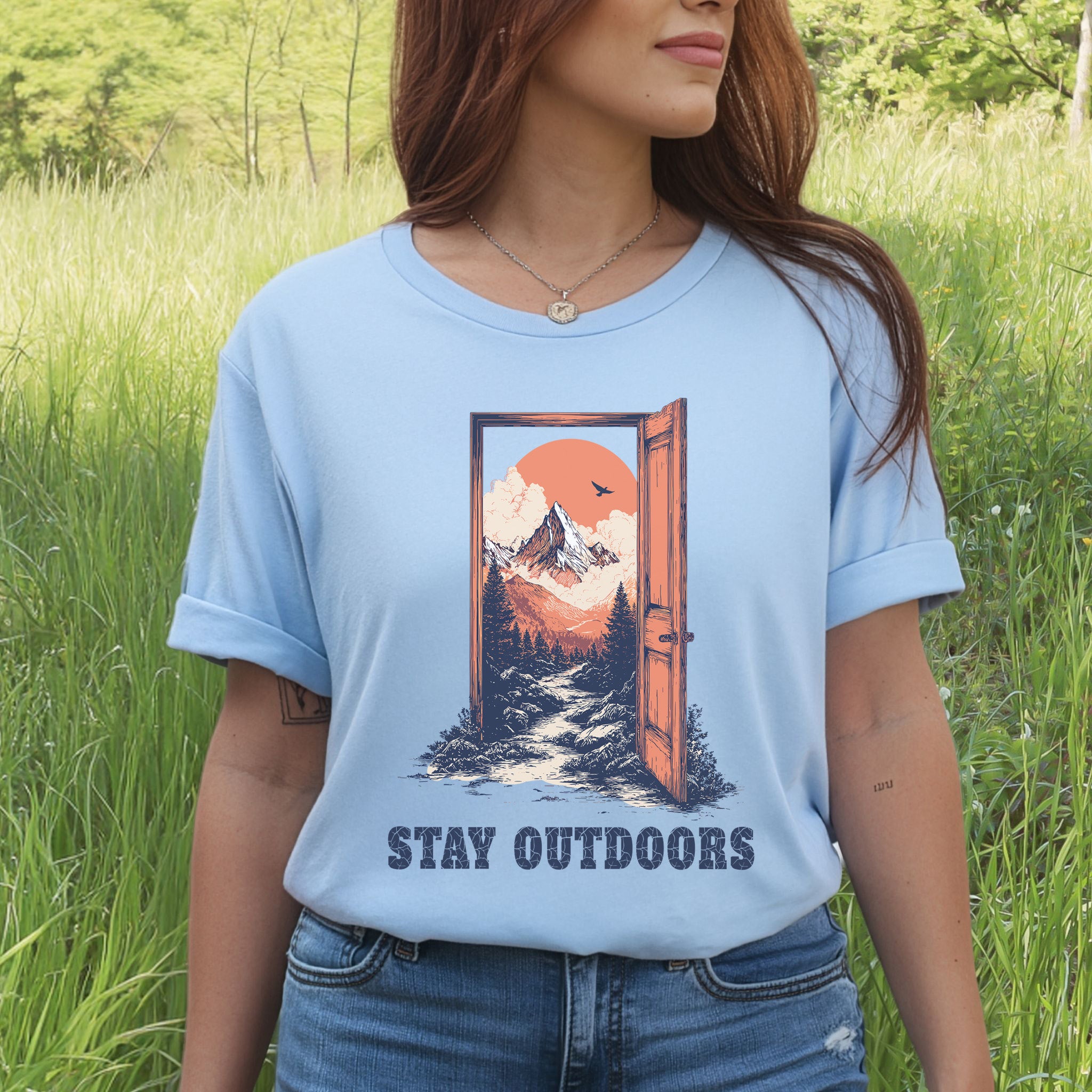 Stay Outdoors Vintage Mountain Doorway Adventure T-Shirt