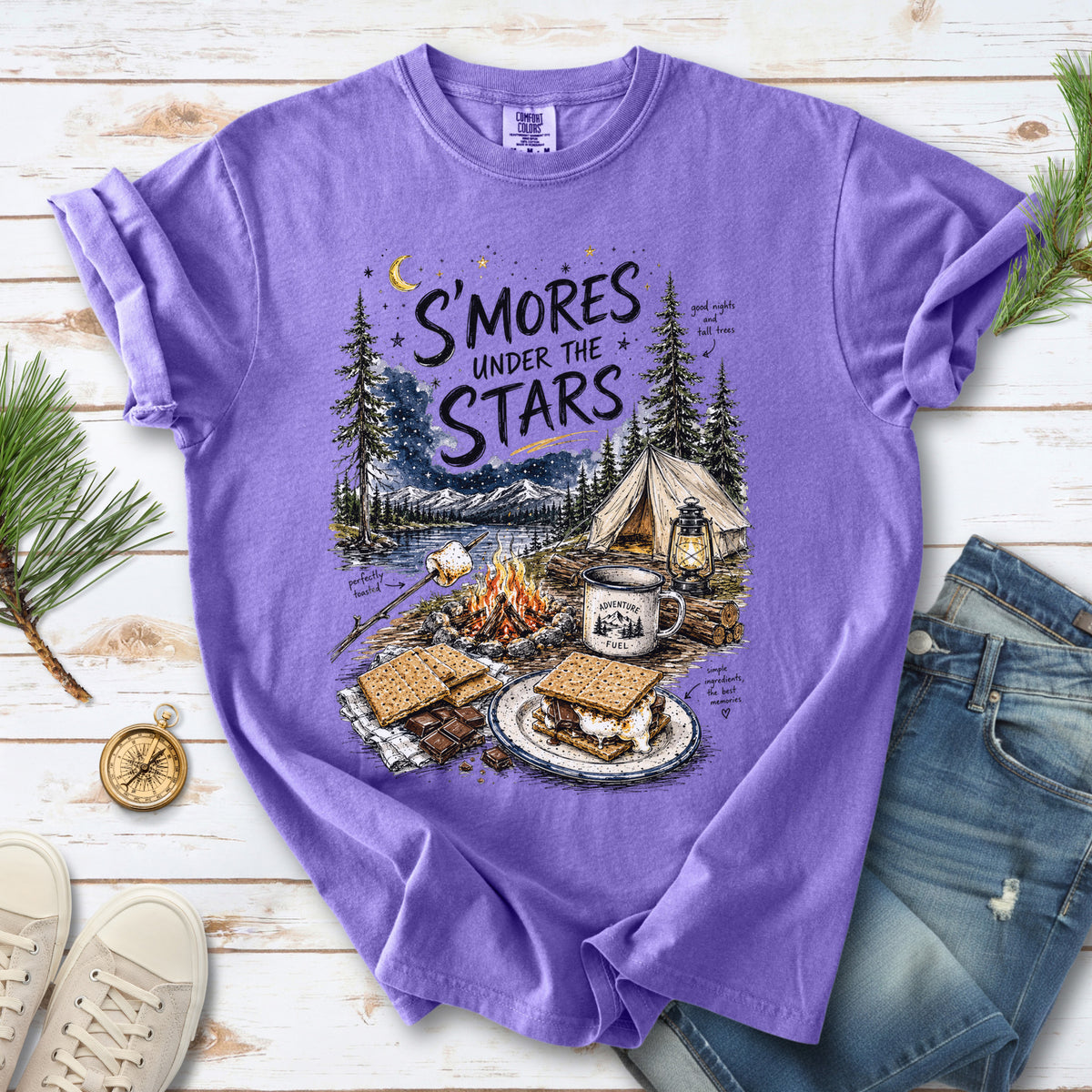 S’mores Under the Stars Comfort Colors Shirt – Campfire Nights Tee