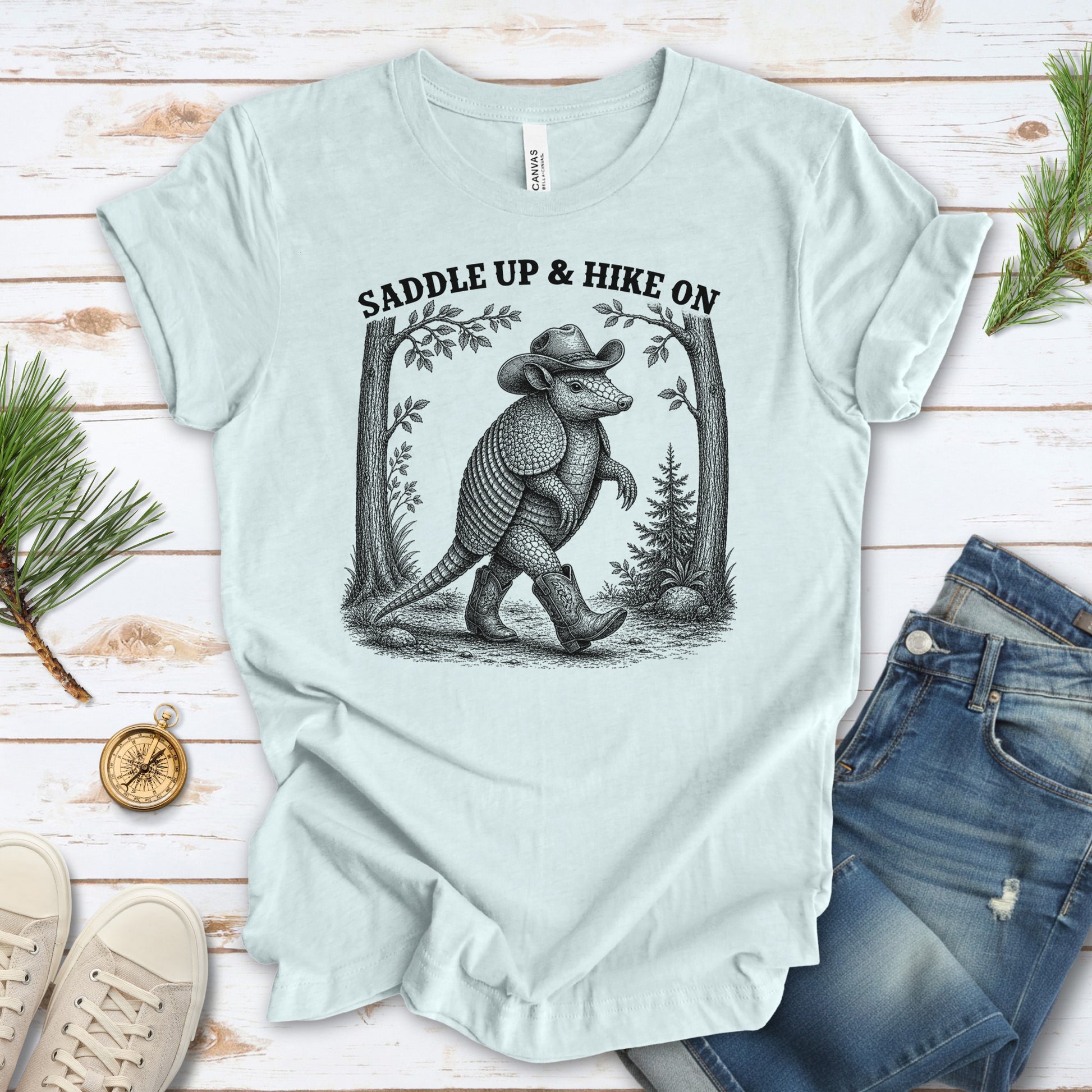 Saddle Up & Hike On Armadillo Cowboy Hiking Western Gift T-Shirt