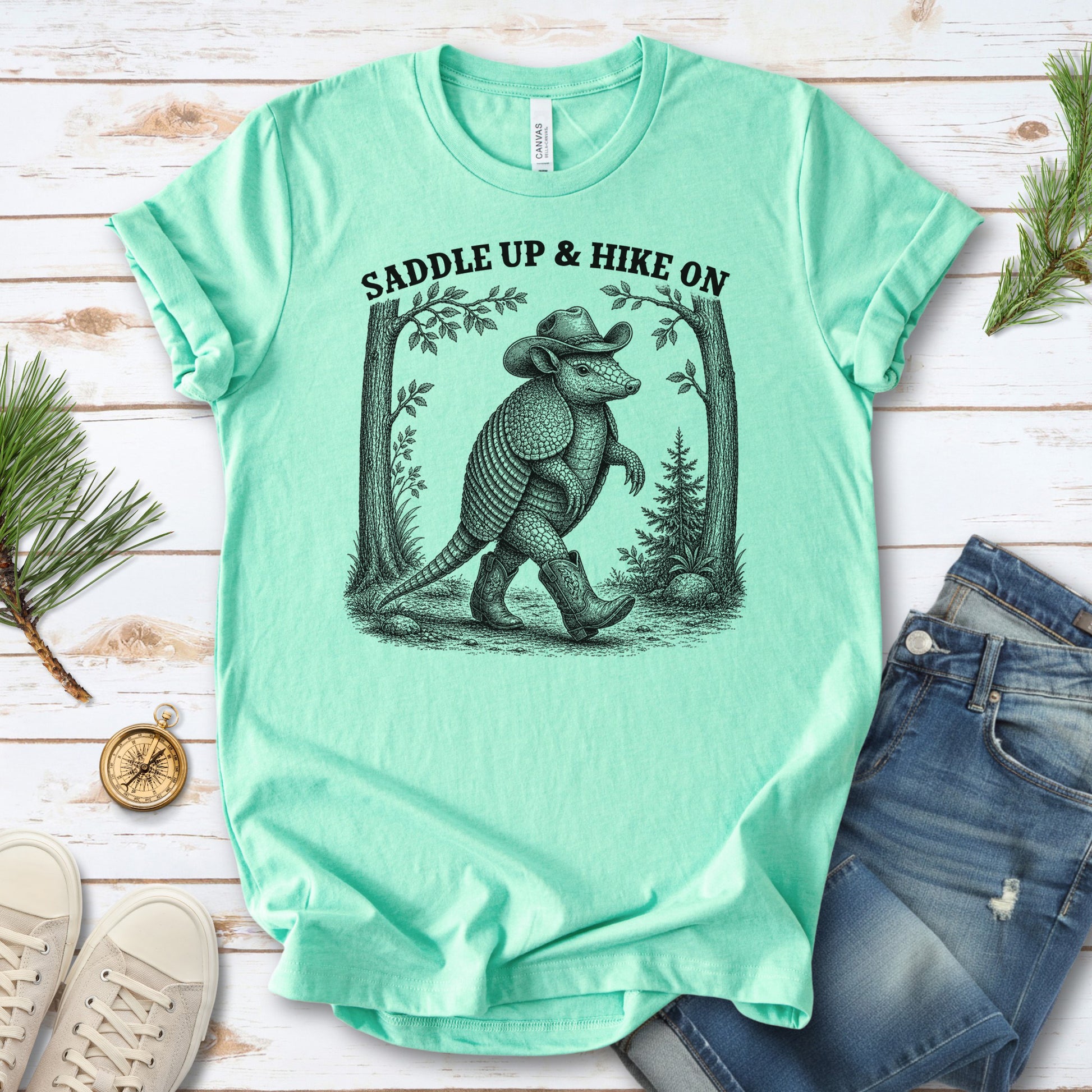 Saddle Up & Hike On Armadillo Cowboy Hiking Western Gift T-Shirt