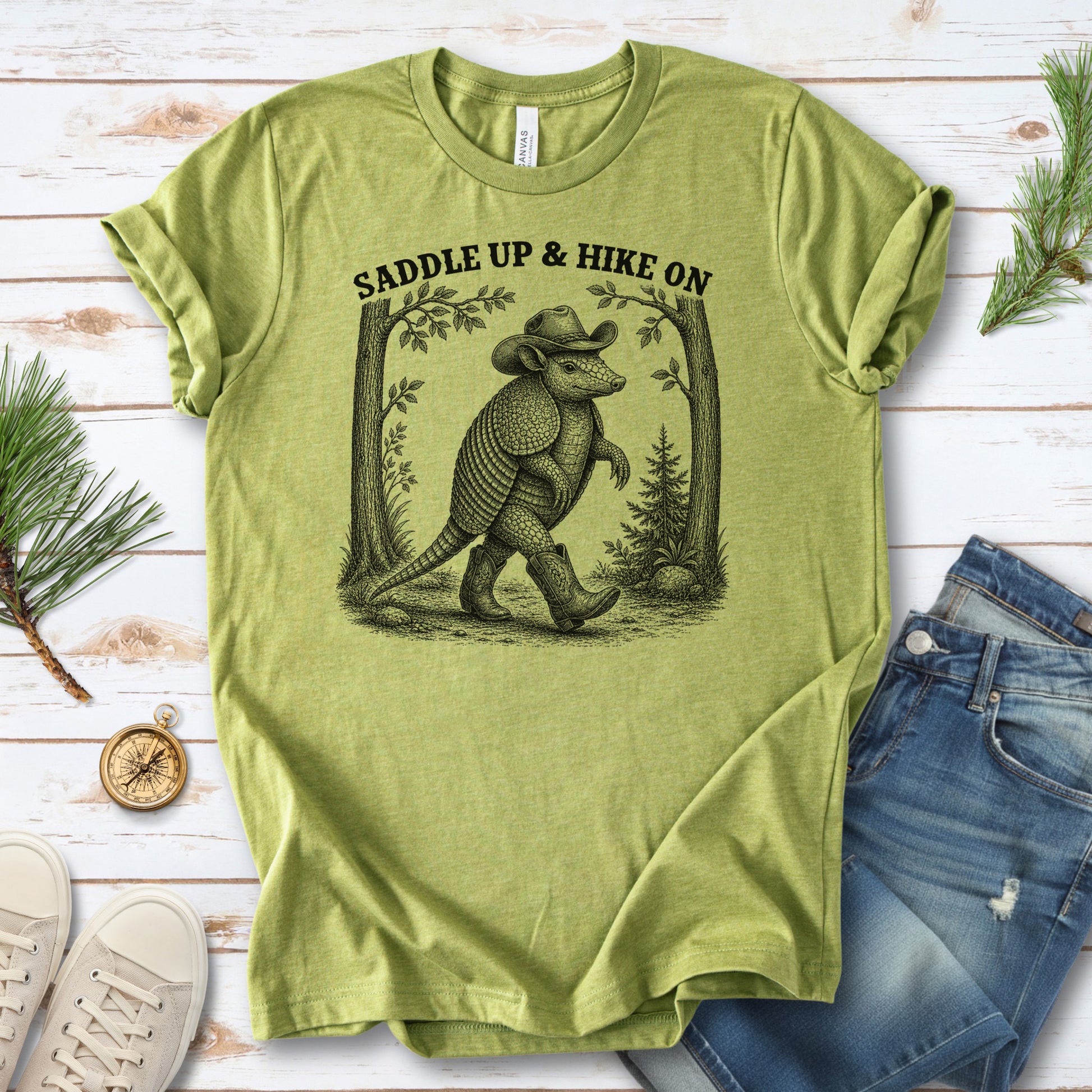 Saddle Up & Hike On Armadillo Cowboy Hiking Western Gift T-Shirt
