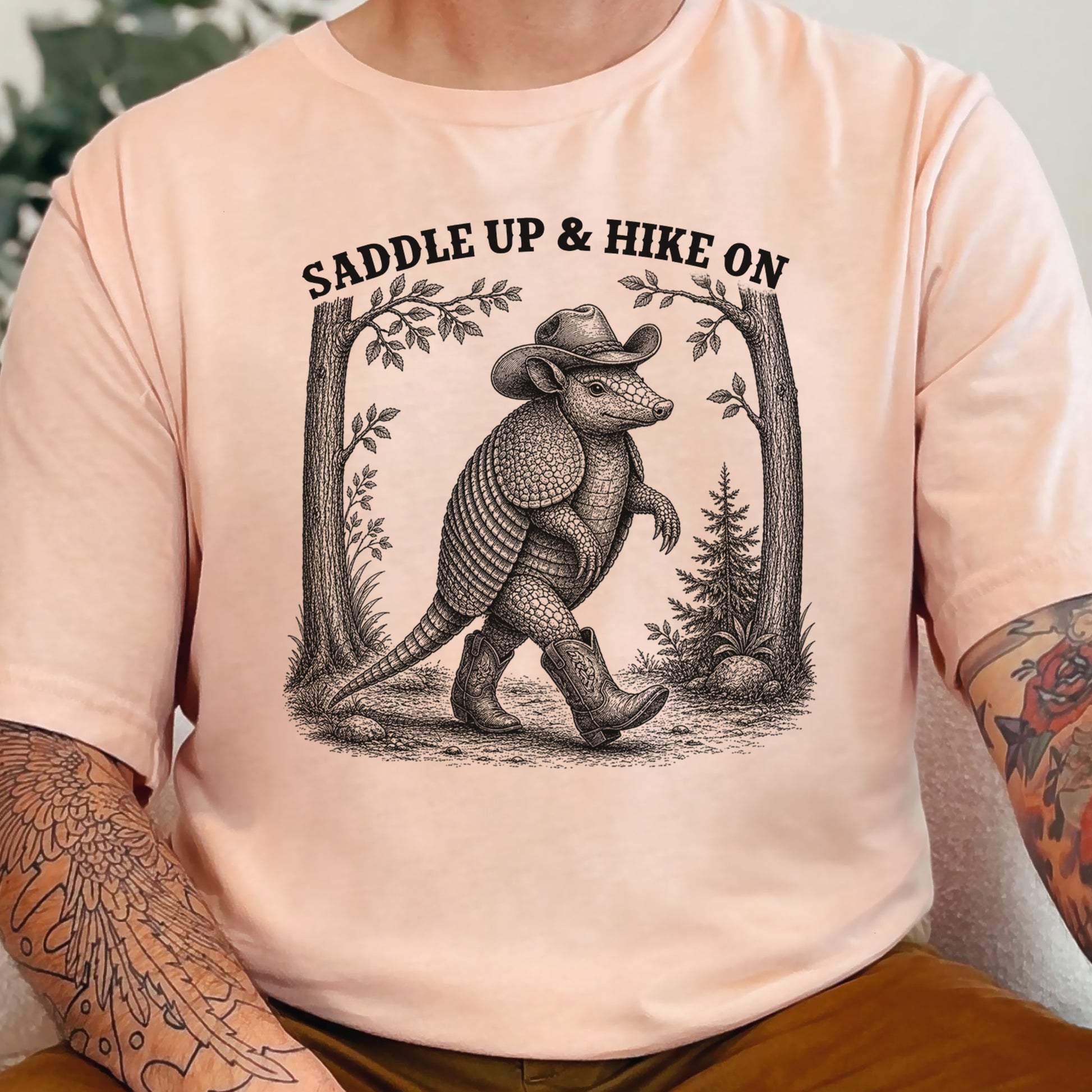 Saddle Up & Hike On Armadillo Cowboy Hiking Western Gift T-Shirt