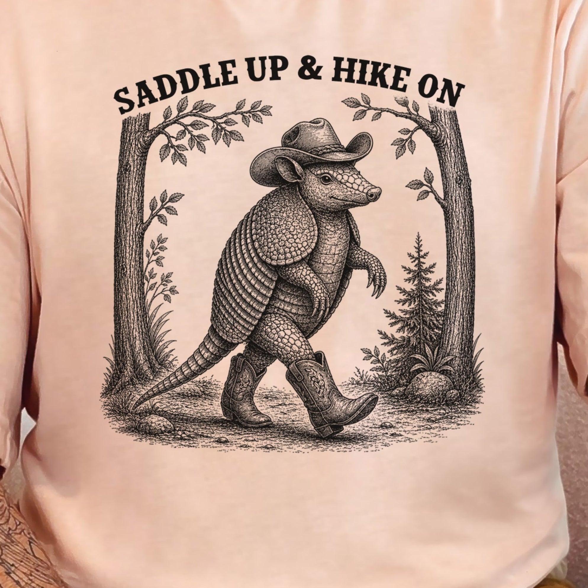 Saddle Up & Hike On Armadillo Cowboy Hiking Western Gift T-Shirt