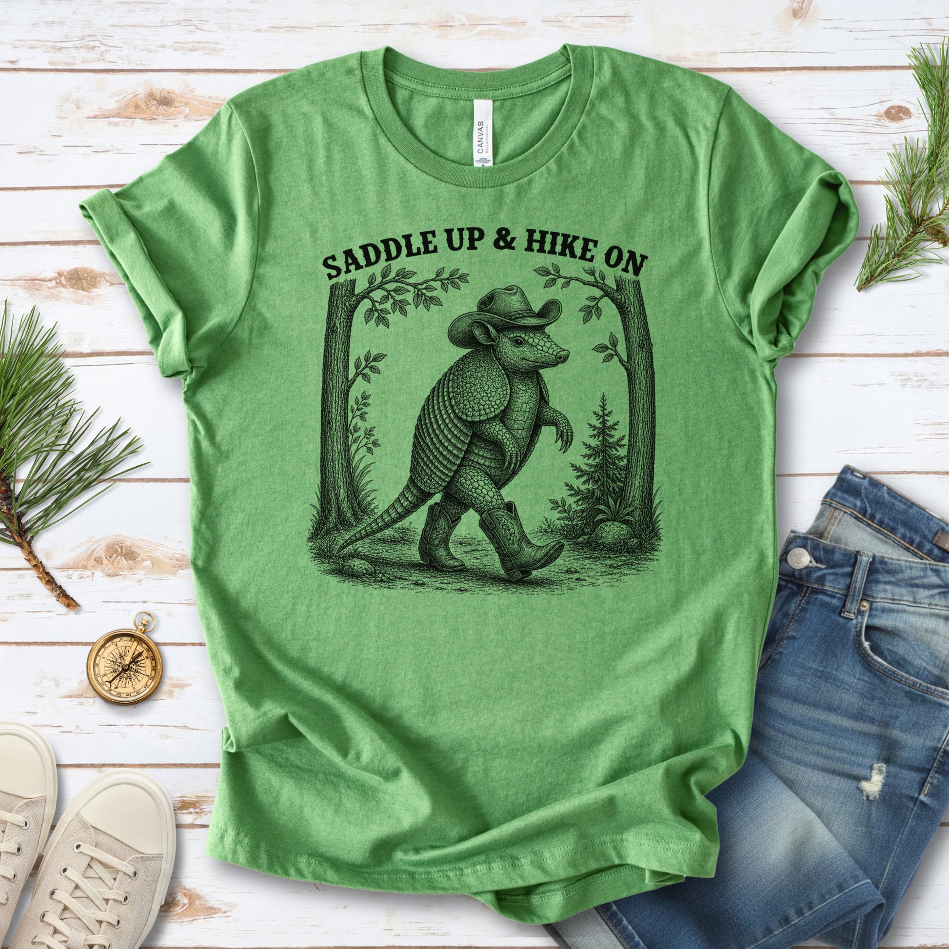Saddle Up & Hike On Armadillo Cowboy Hiking Western Gift T-Shirt