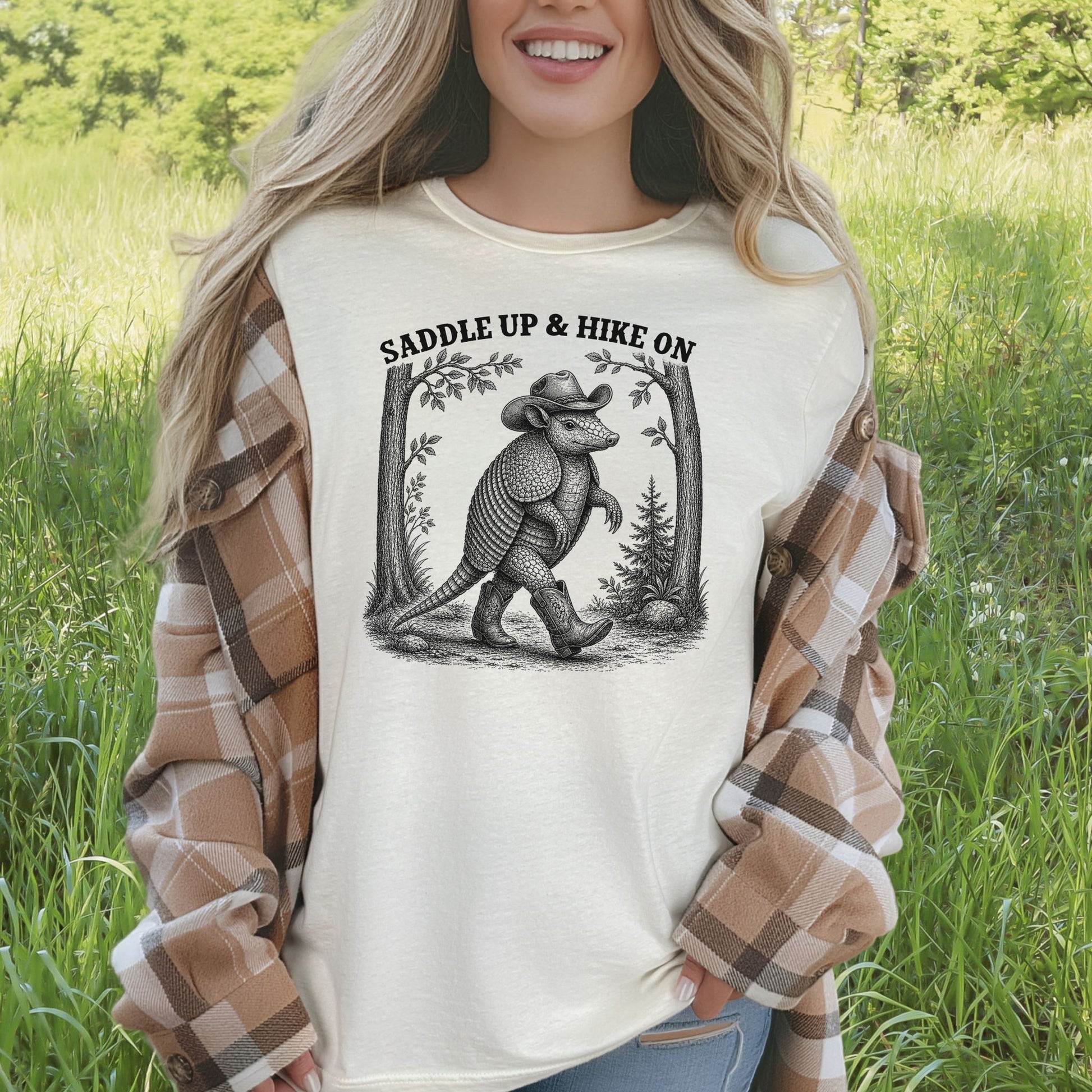 Saddle Up & Hike On Armadillo Cowboy Hiking Western Gift T-Shirt