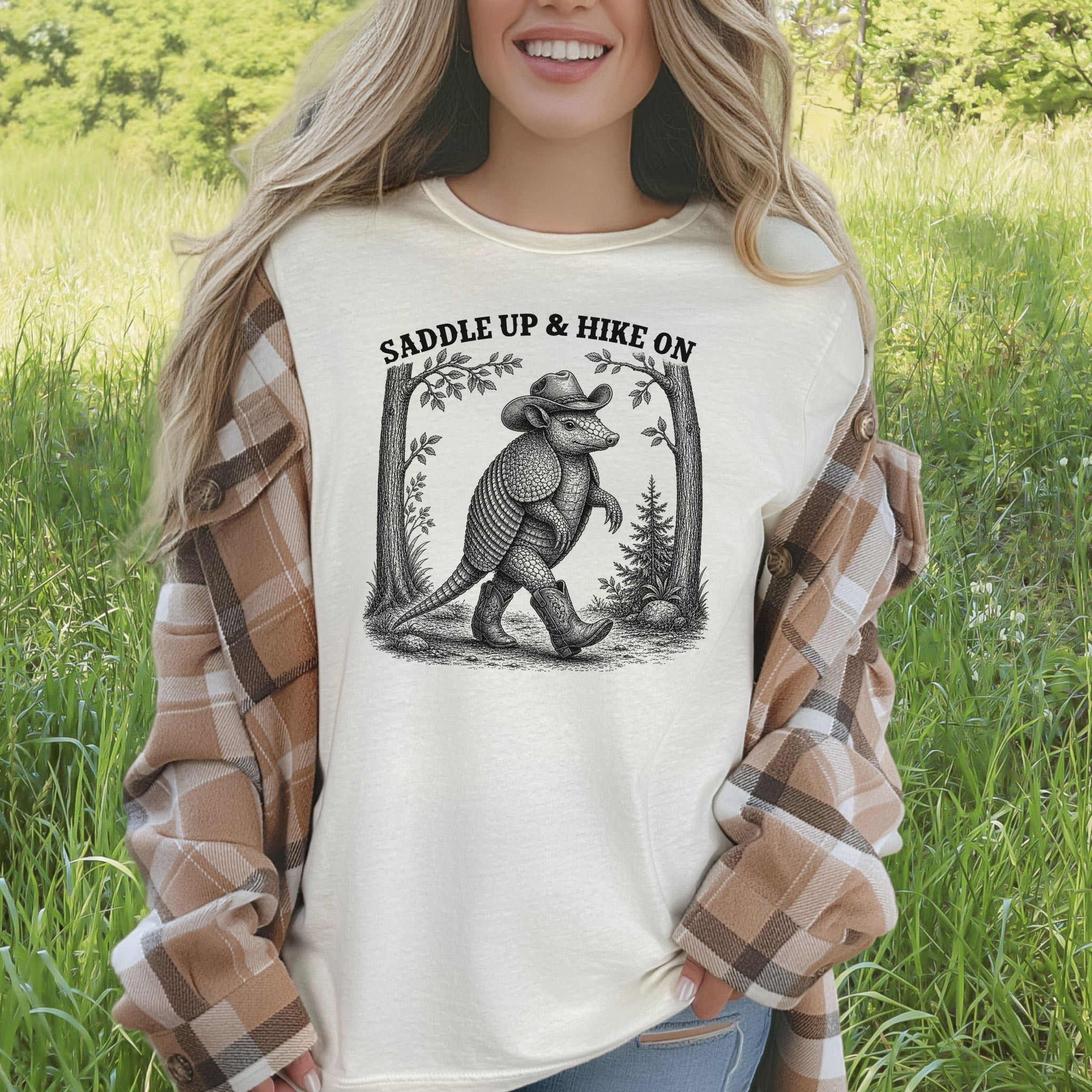 Saddle Up & Hike On Armadillo Cowboy Hiking Western Gift T-Shirt