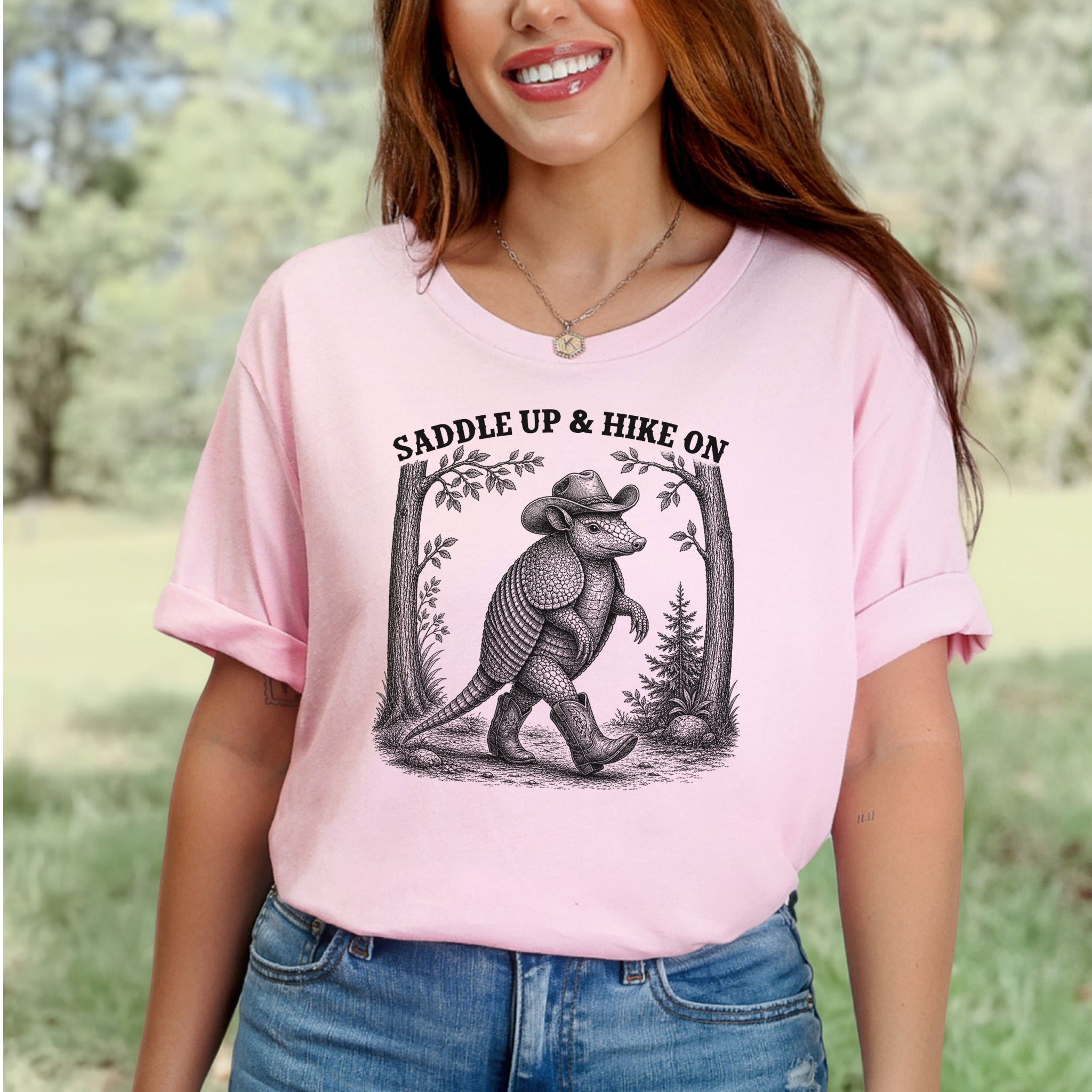 Saddle Up & Hike On Armadillo Cowboy Hiking Western Gift T-Shirt