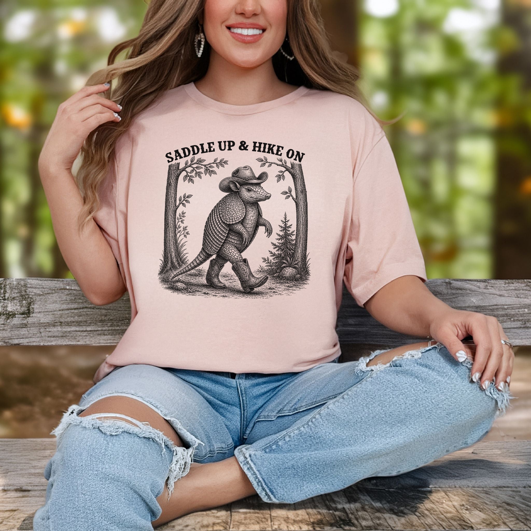 Saddle Up & Hike On Armadillo Cowboy Hiking Western Gift T-Shirt