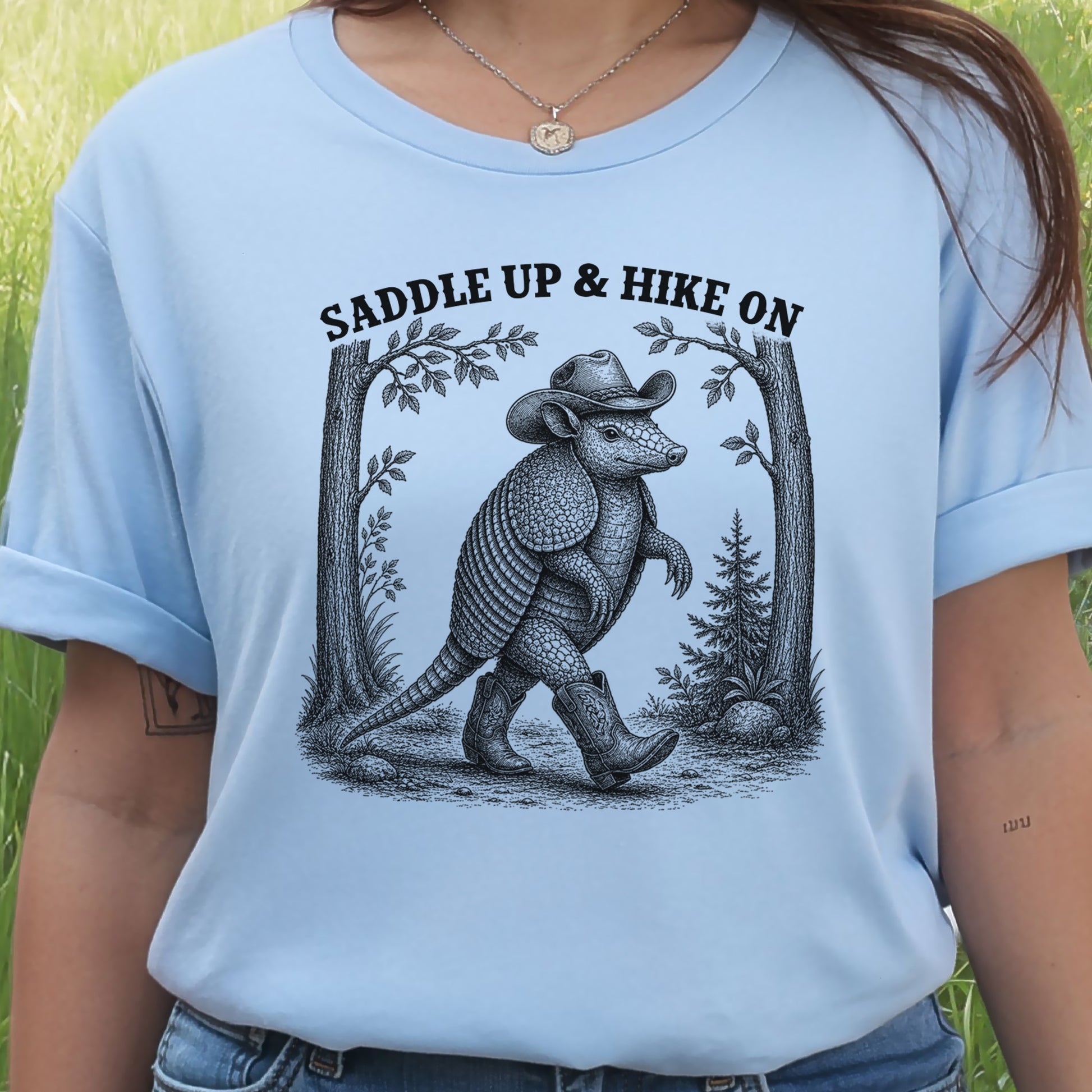 Saddle Up & Hike On Armadillo Cowboy Hiking Western Gift T-Shirt