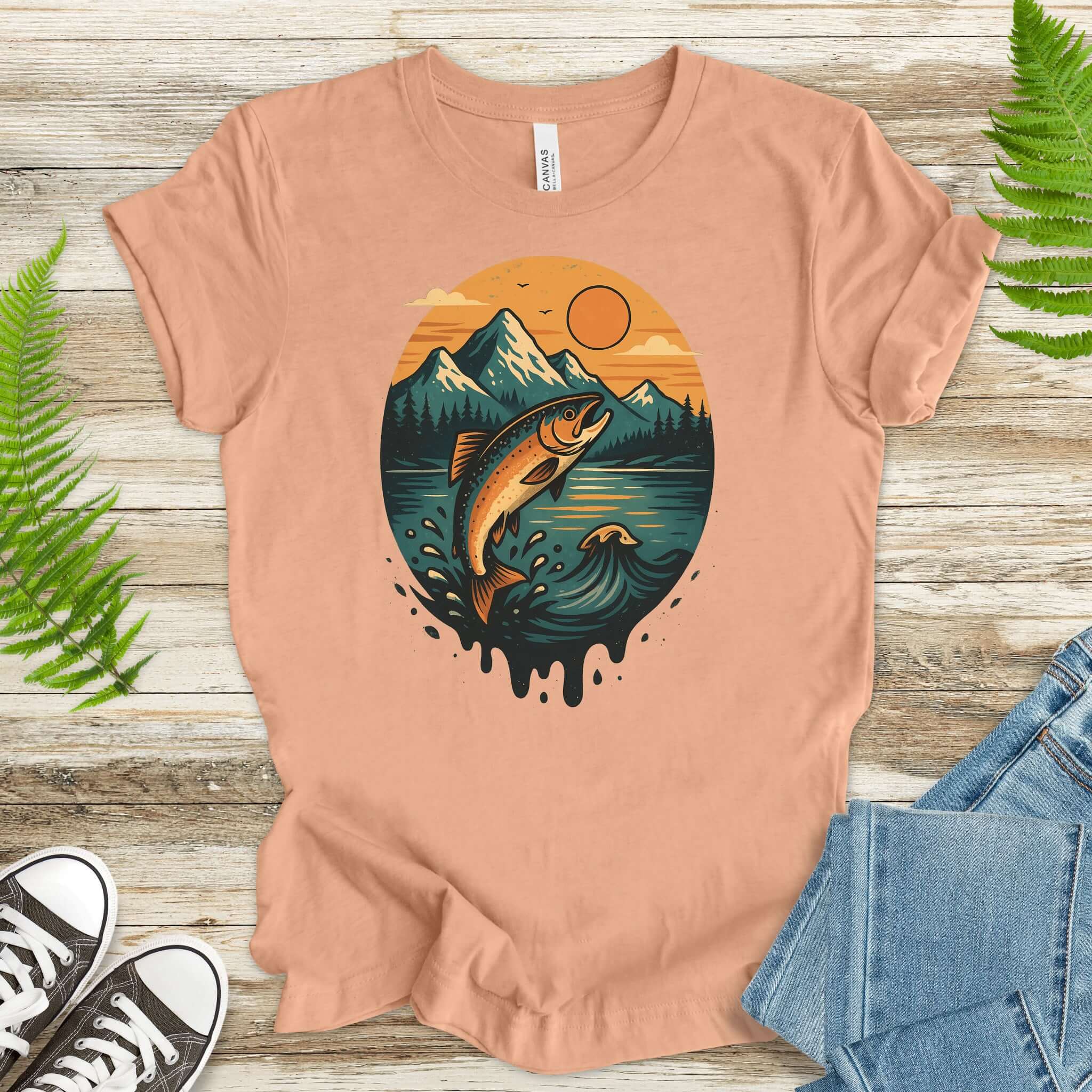 Jumping Salmon Alaskan Spillover T-Shirt – Colorful Hiking & Nature Shirt