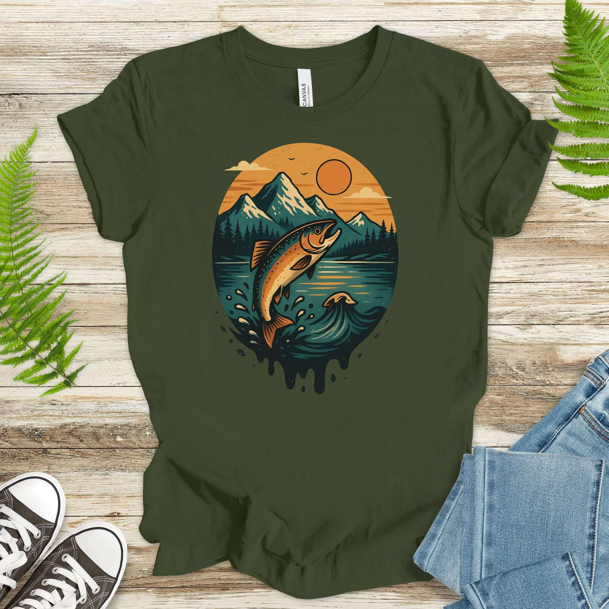 Jumping Salmon Alaskan Spillover T-Shirt – Colorful Hiking & Nature Shirt
