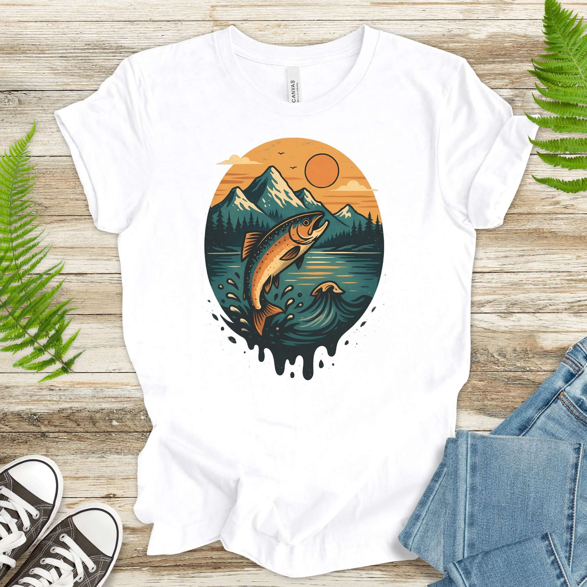 Jumping Salmon Alaskan Spillover T-Shirt – Colorful Hiking & Nature Shirt