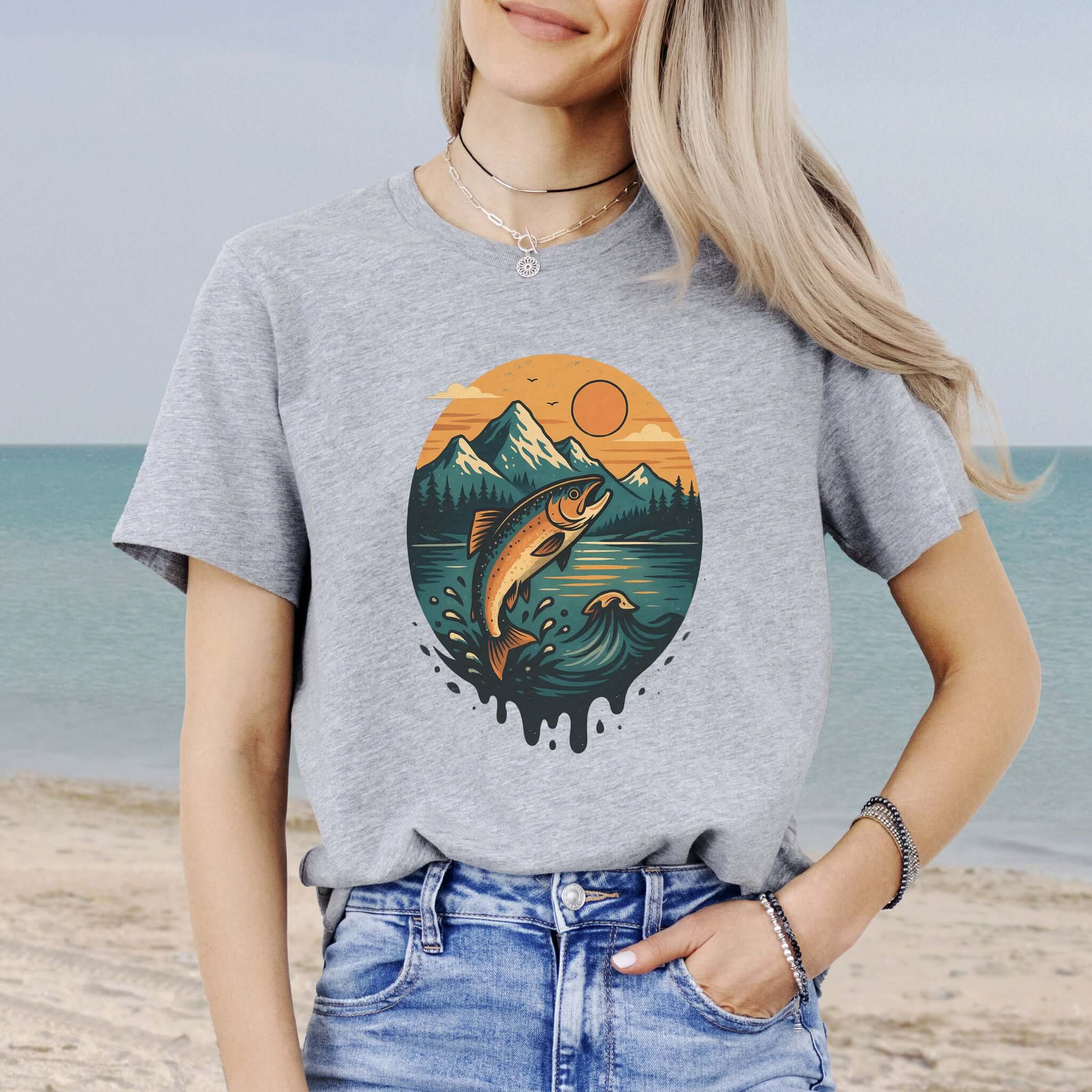 Jumping Salmon Alaskan Spillover T-Shirt – Colorful Hiking & Nature Shirt