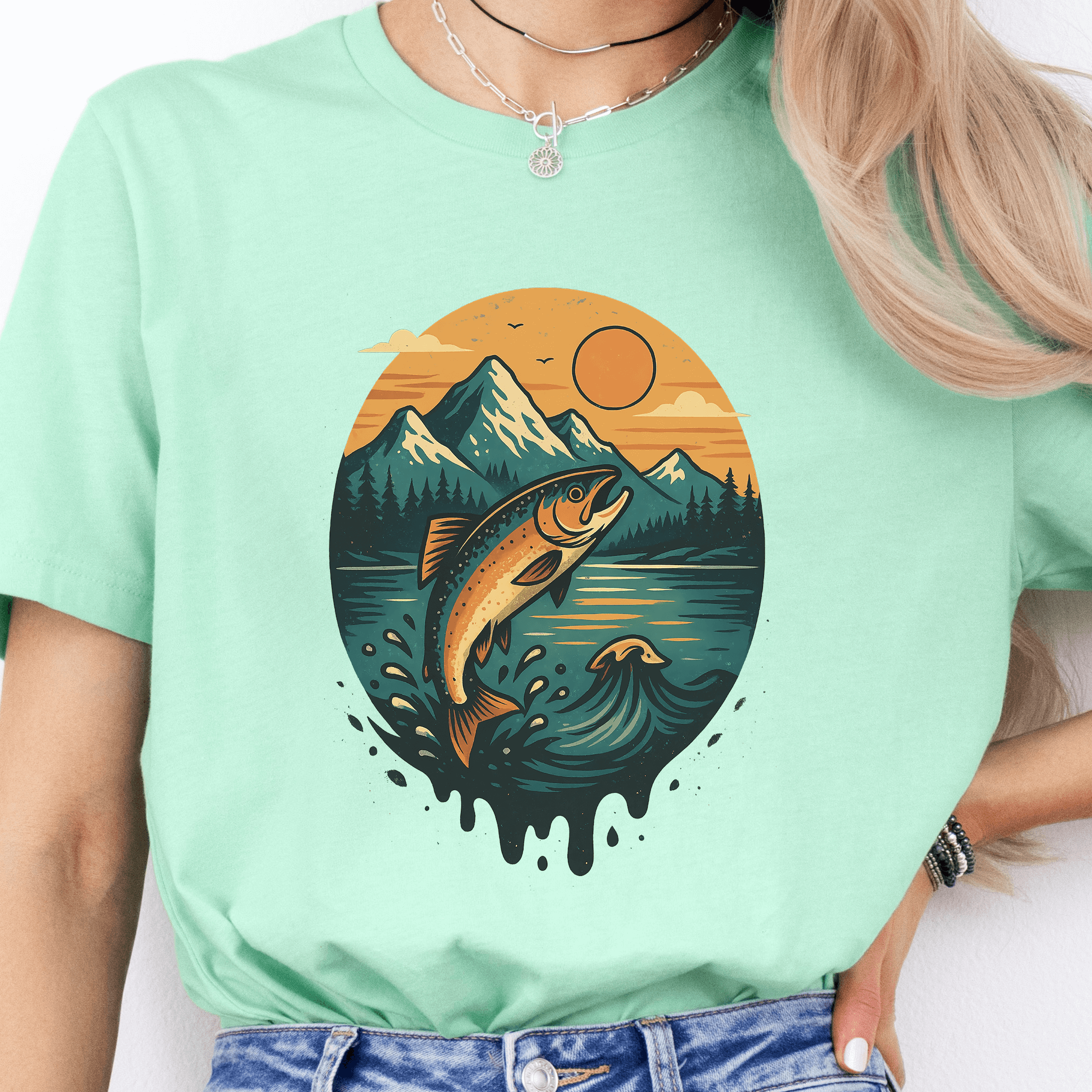 Jumping Salmon Alaskan Spillover T-Shirt – Colorful Hiking & Nature Shirt