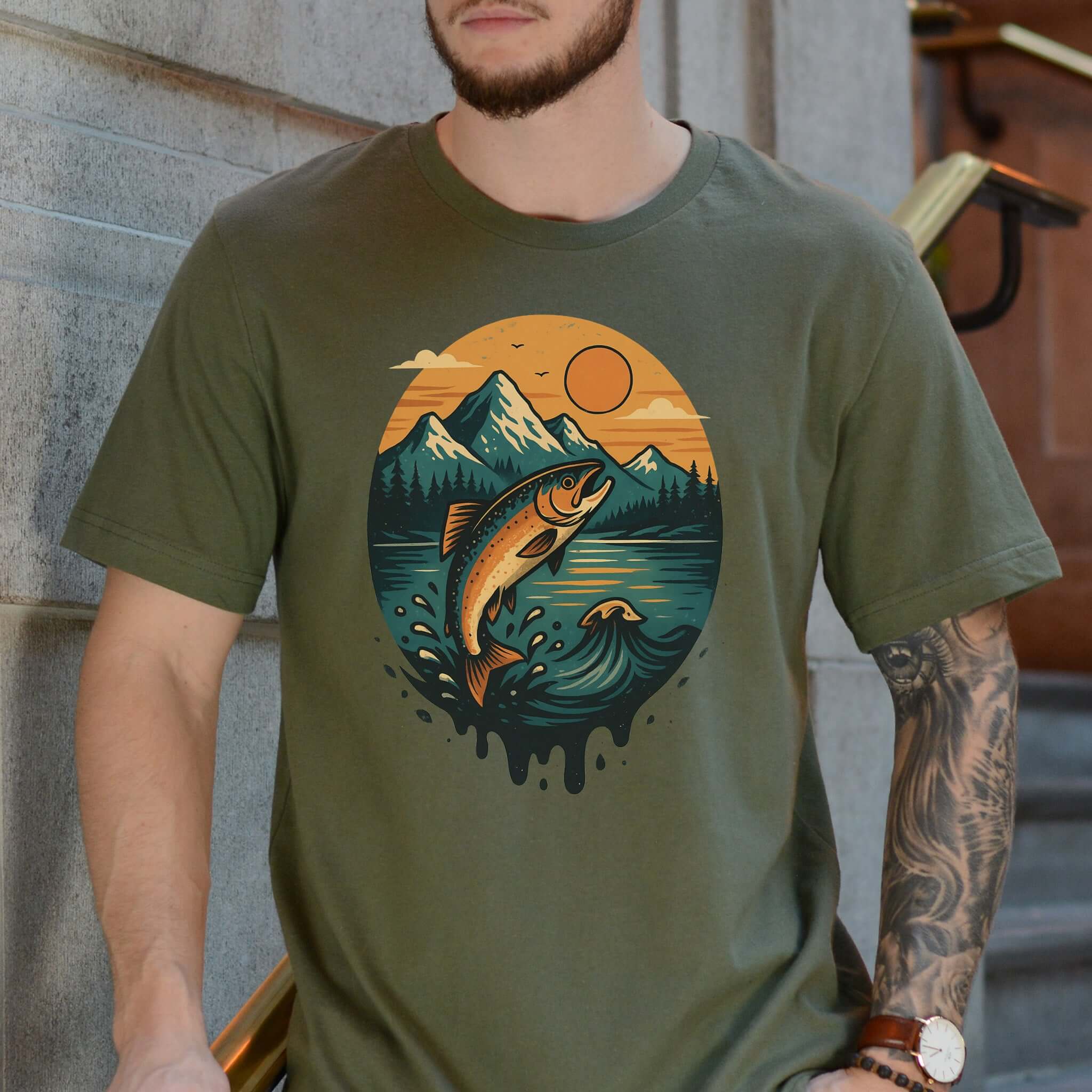 Jumping Salmon Alaskan Spillover T-Shirt – Colorful Hiking & Nature Shirt