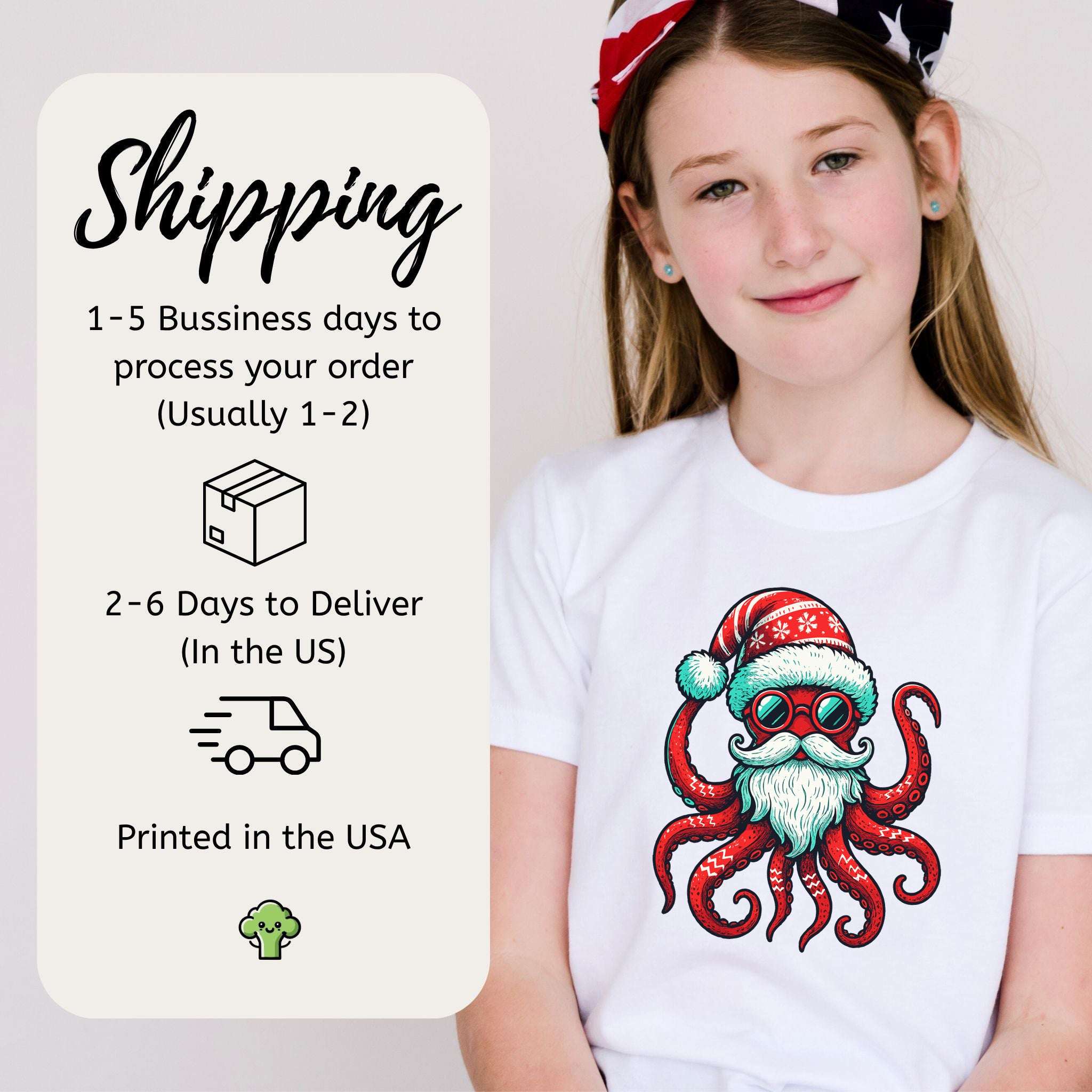 Santa Kraken Kids T-Shirt – Funny Octopus Christmas Sea Life Tee, Youth Tee