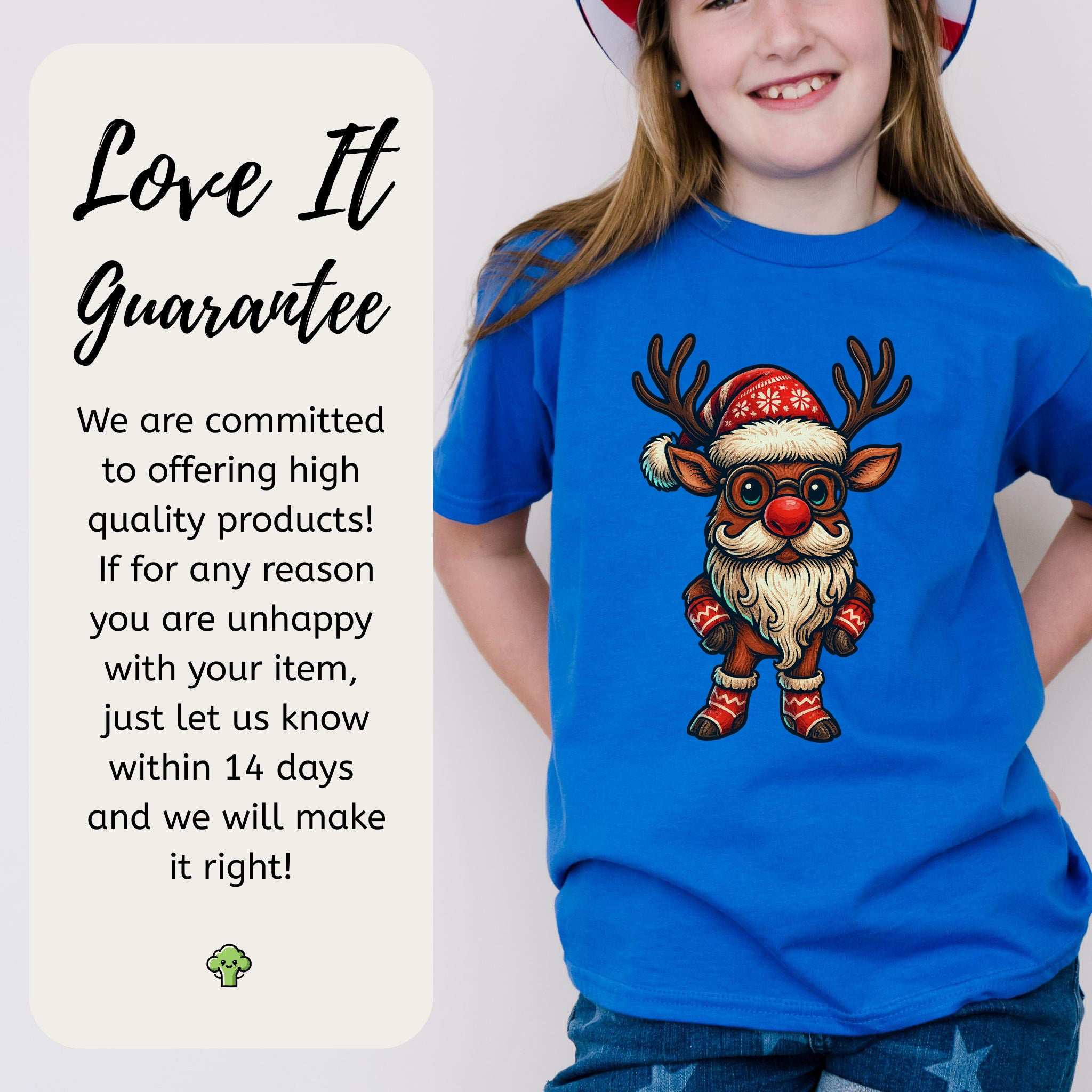 Santa Reindeer Kids T-Shirt – Cute Christmas Deer with Beard Youth Tee