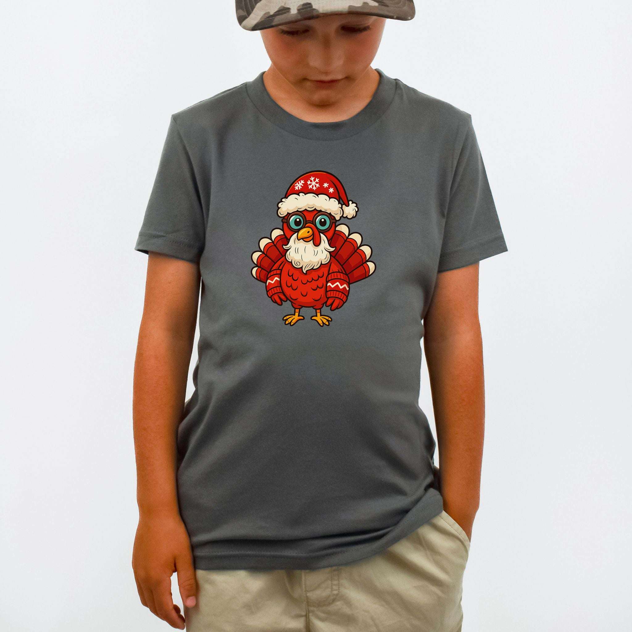 Santa Turkey Kids T-Shirt – Funny Holiday Bird Christmas Tee, Youth Tee