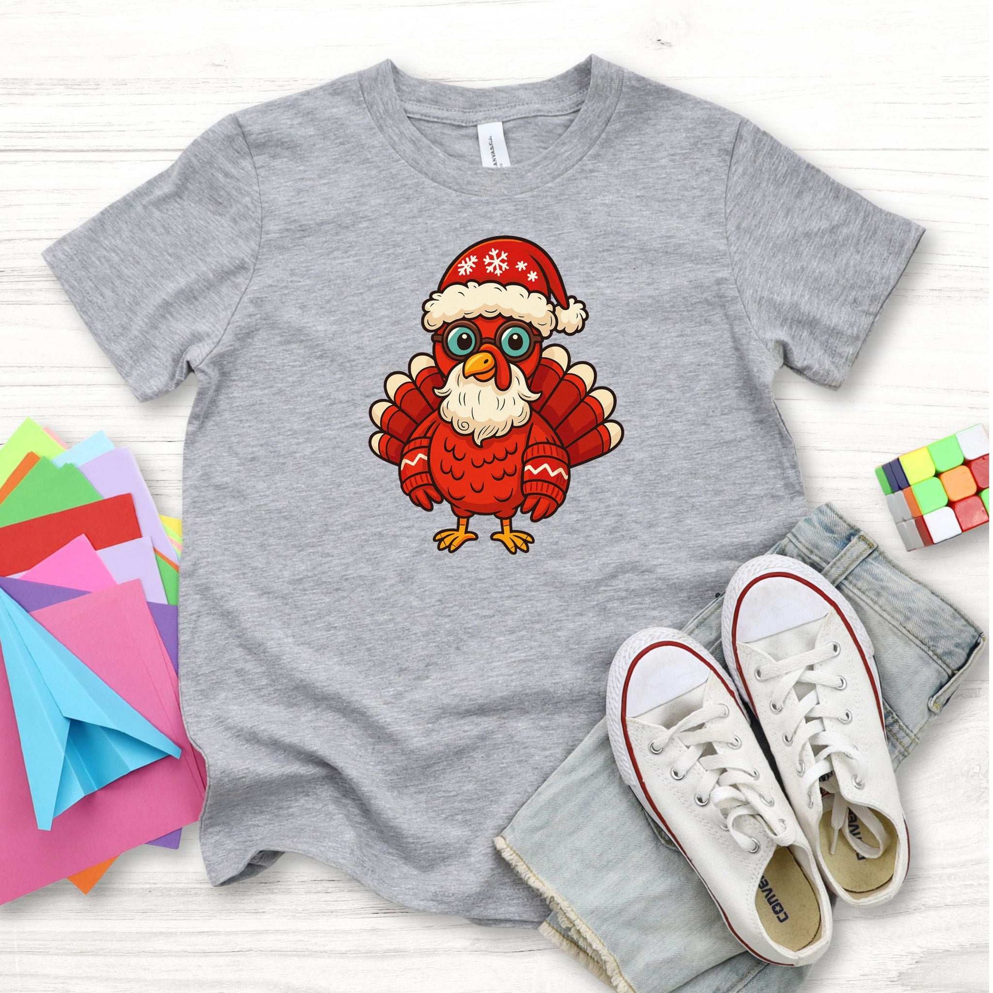 Santa Turkey Kids T-Shirt – Funny Holiday Bird Christmas Tee, Youth Tee
