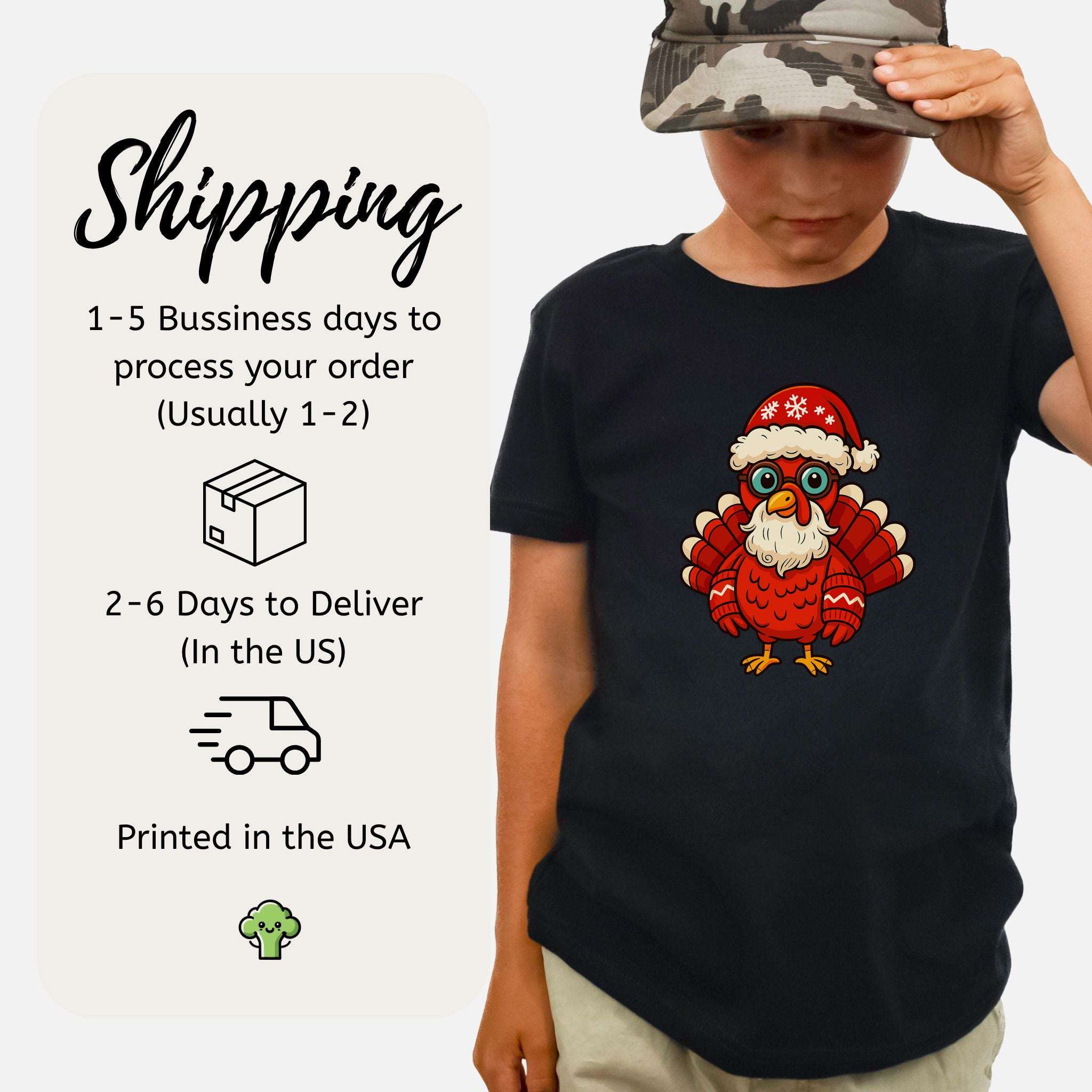 Santa Turkey Kids T-Shirt – Funny Holiday Bird Christmas Tee, Youth Tee