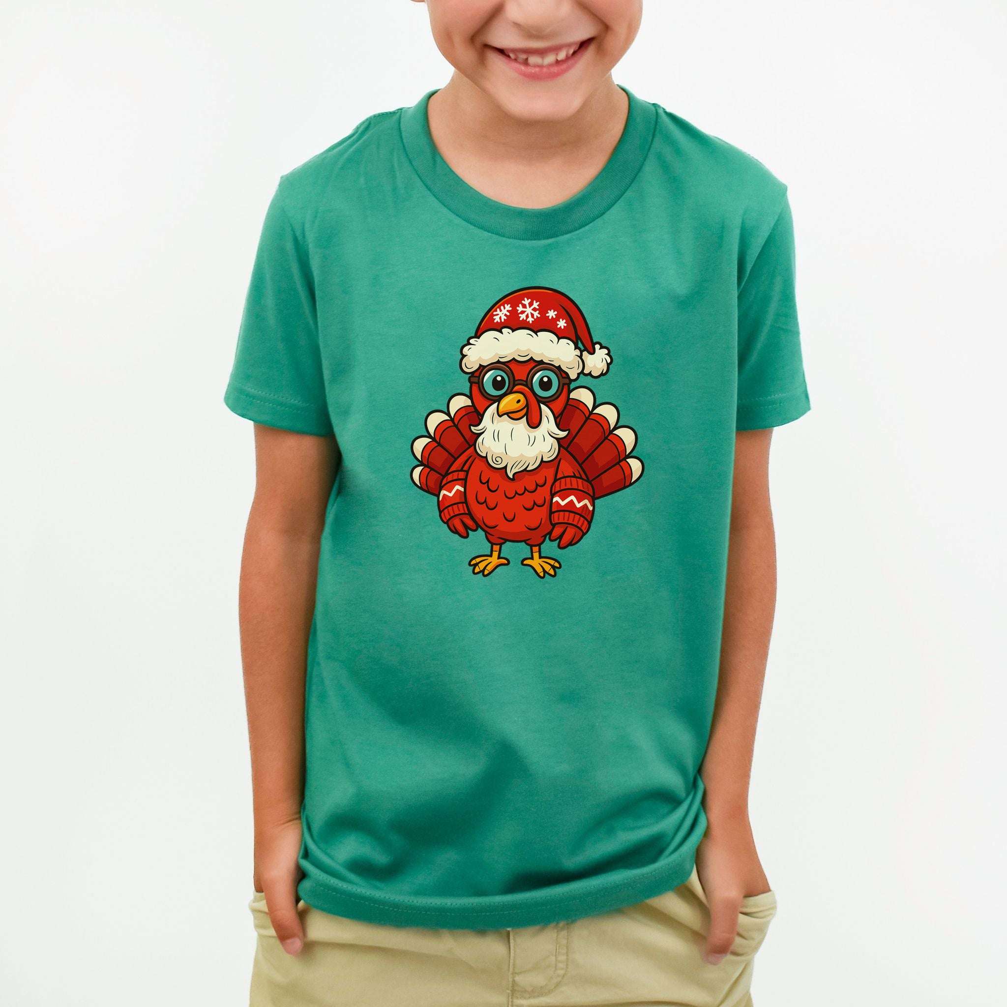 Santa Turkey Kids T-Shirt – Funny Holiday Bird Christmas Tee, Youth Tee