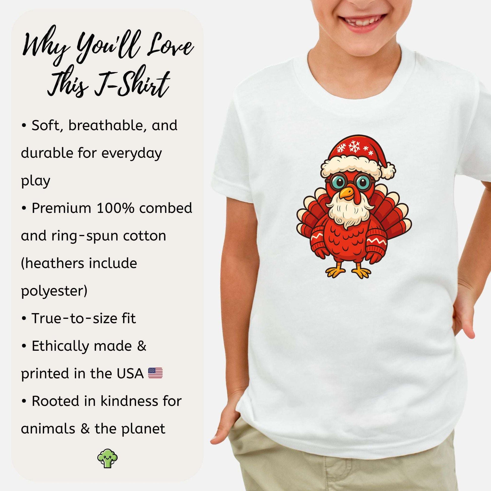 Santa Turkey Kids T-Shirt – Funny Holiday Bird Christmas Tee, Youth Tee