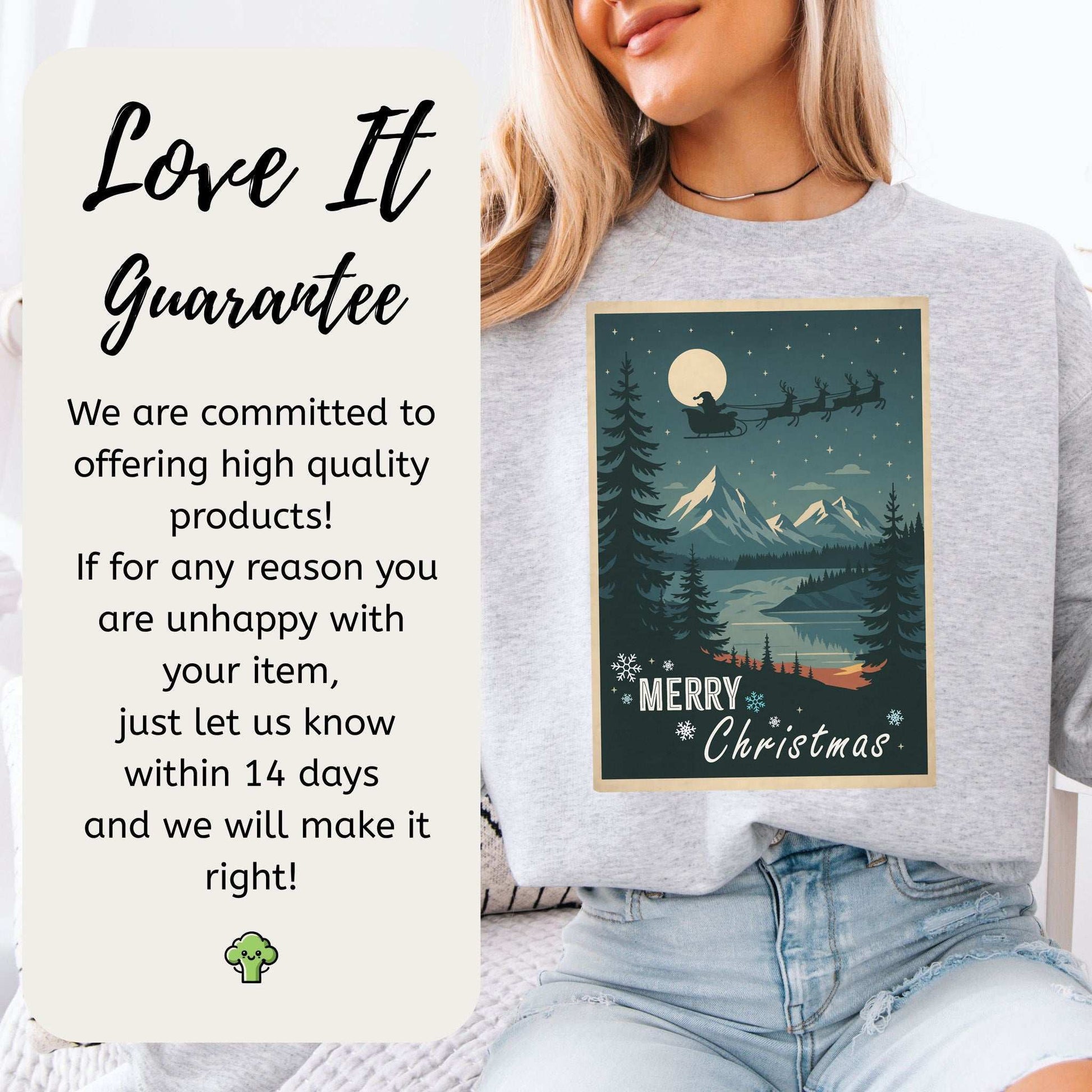 Santa's Sleigh Christmas Sweatshirt – Moonlit Mountains & Retro Holiday Magic