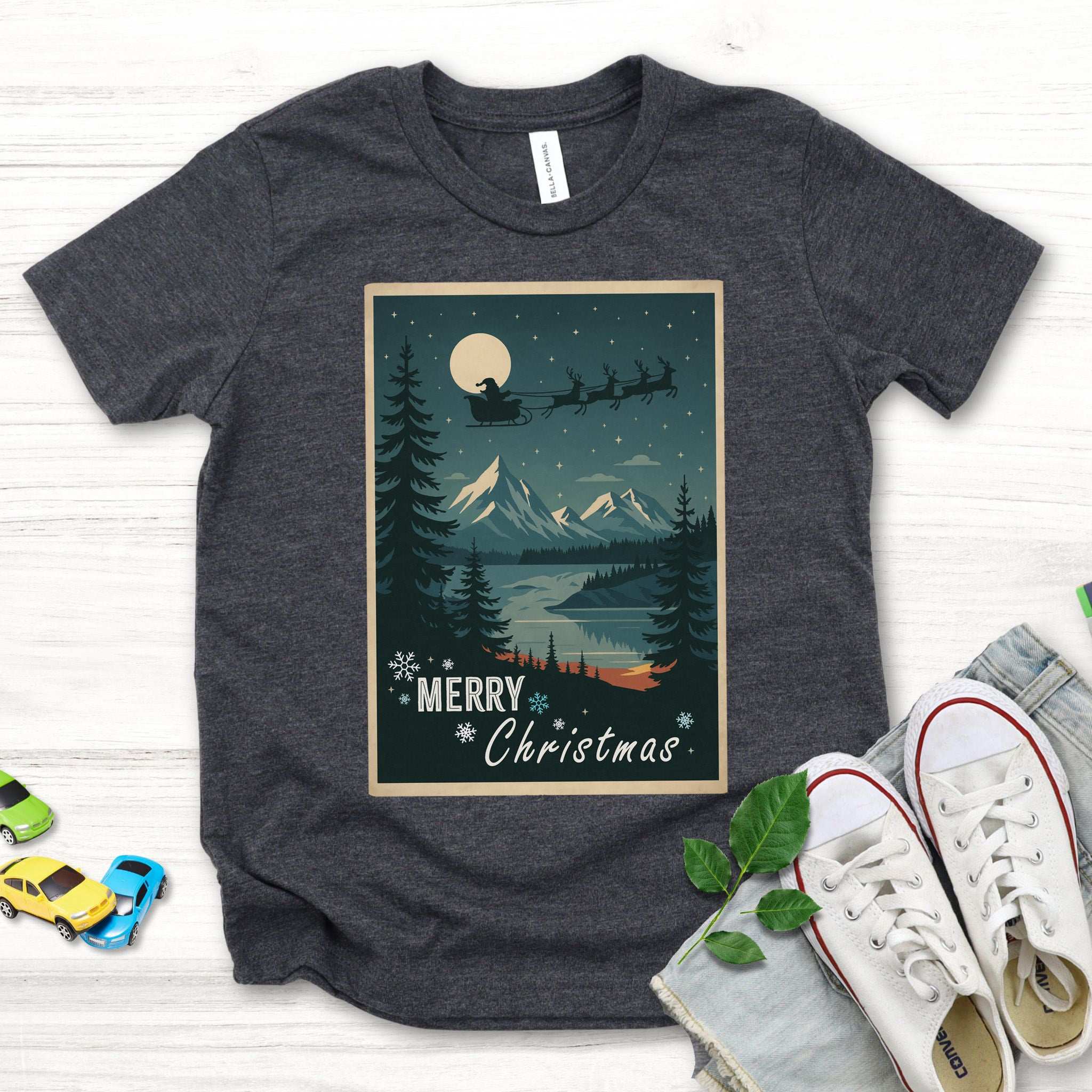 Santa’s Sleigh Youth T-Shirt – Moonlit Mountains & Magic Snowflakes