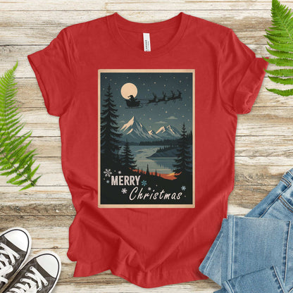 Santa’s Sleigh Christmas T-Shirt – Moonlit Mountains & Retro Holiday Magic