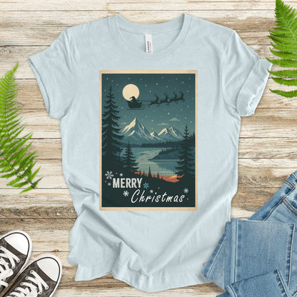 Santa’s Sleigh Christmas T-Shirt – Moonlit Mountains & Retro Holiday Magic