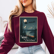 Santa's Sleigh Christmas Sweatshirt – Moonlit Mountains & Retro Holiday Magic