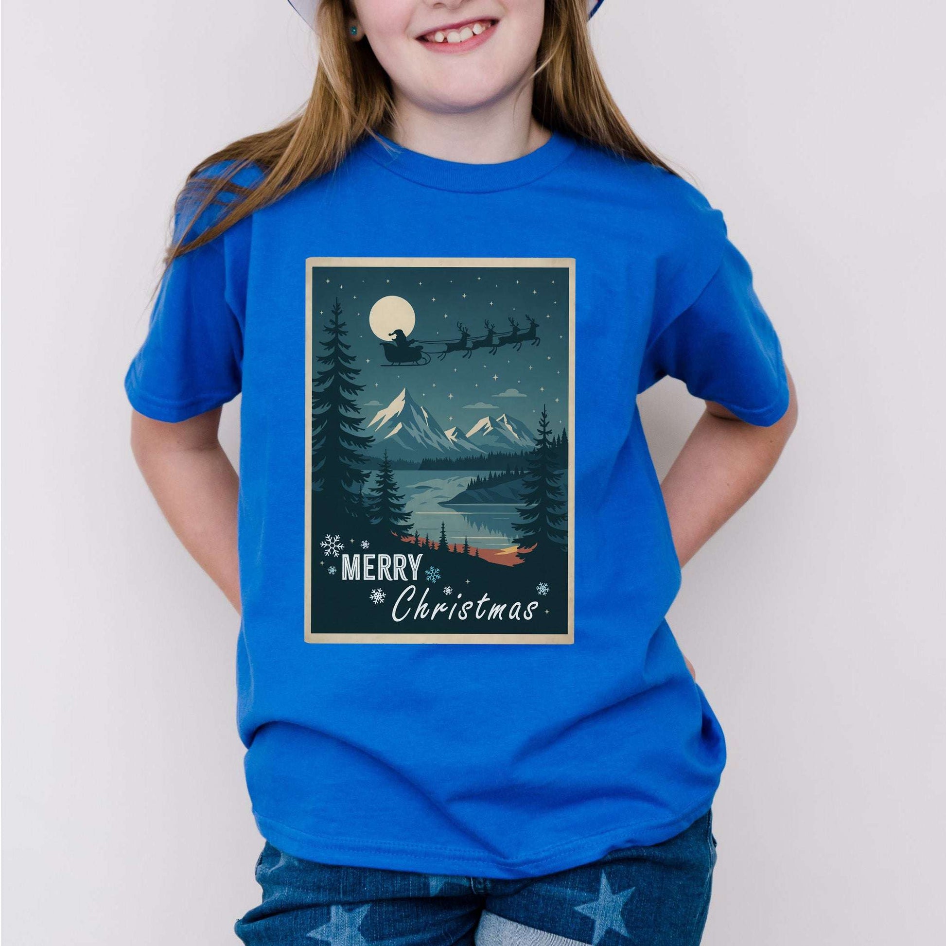 Santa’s Sleigh Youth T-Shirt – Moonlit Mountains & Magic Snowflakes
