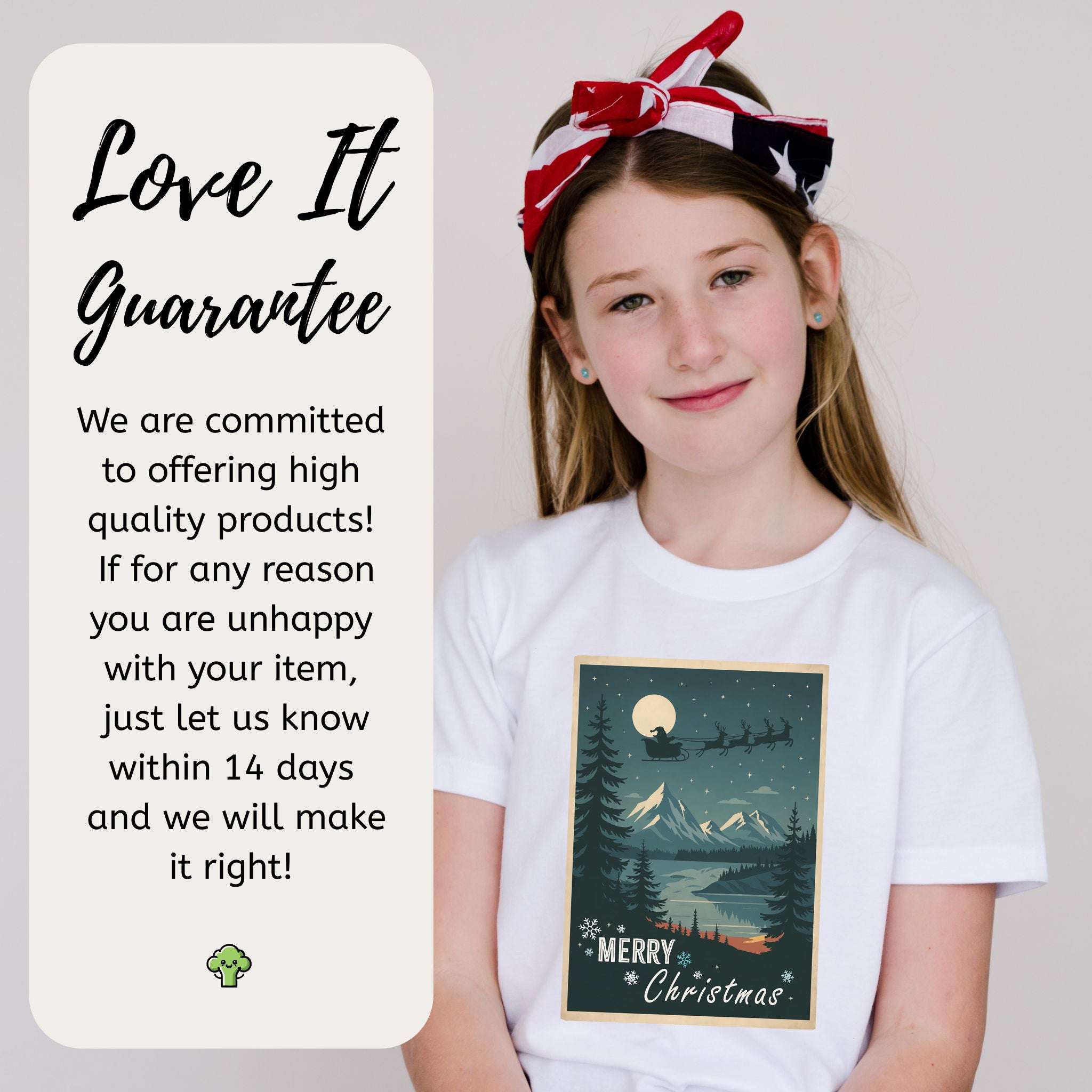 Santa’s Sleigh Youth T-Shirt – Moonlit Mountains & Magic Snowflakes