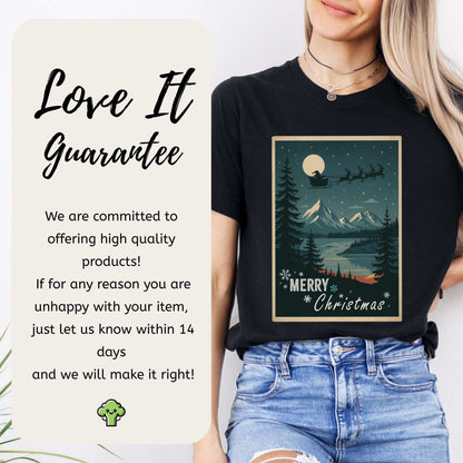 Santa’s Sleigh Christmas T-Shirt – Moonlit Mountains & Retro Holiday Magic