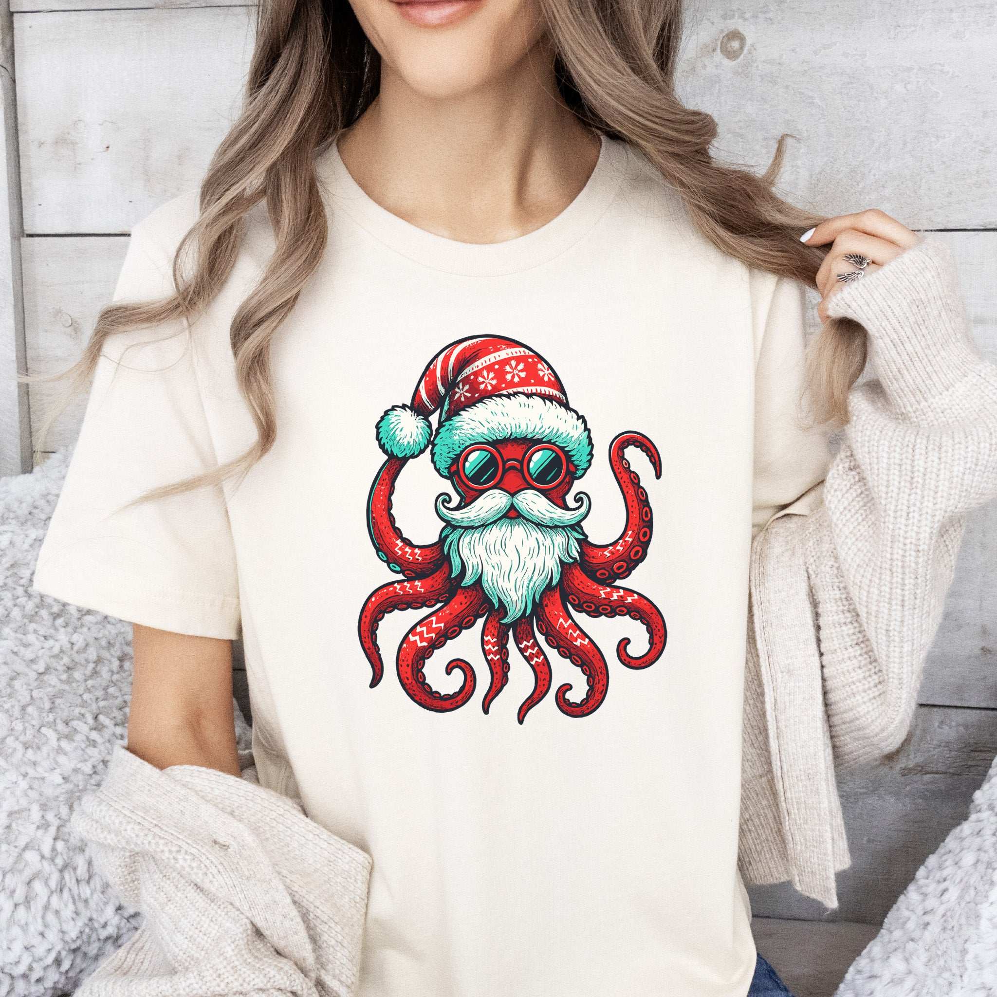 Santa Kraken T-Shirt – Funny Octopus Christmas Sea Life Tee