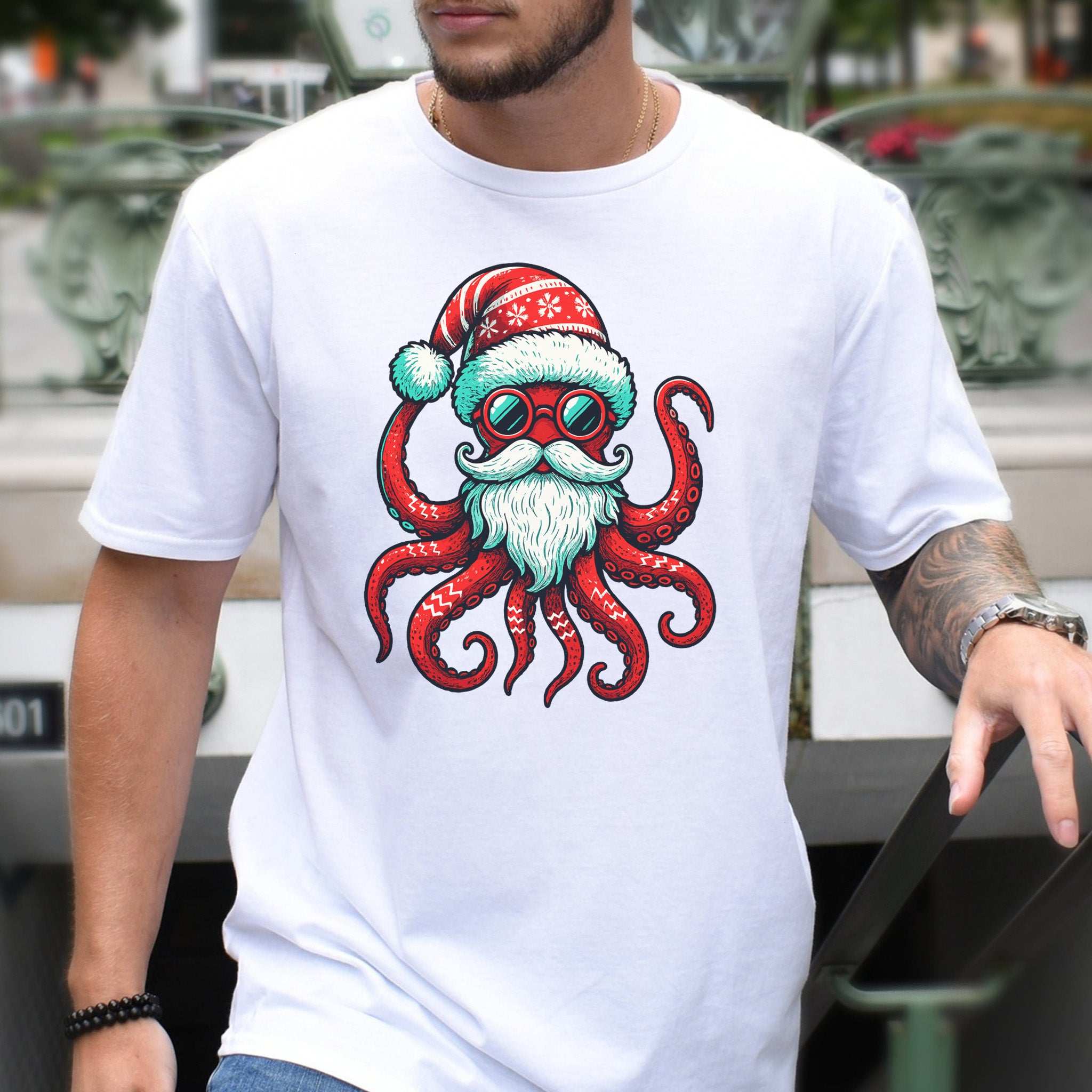 Santa Kraken T-Shirt – Funny Octopus Christmas Sea Life Tee