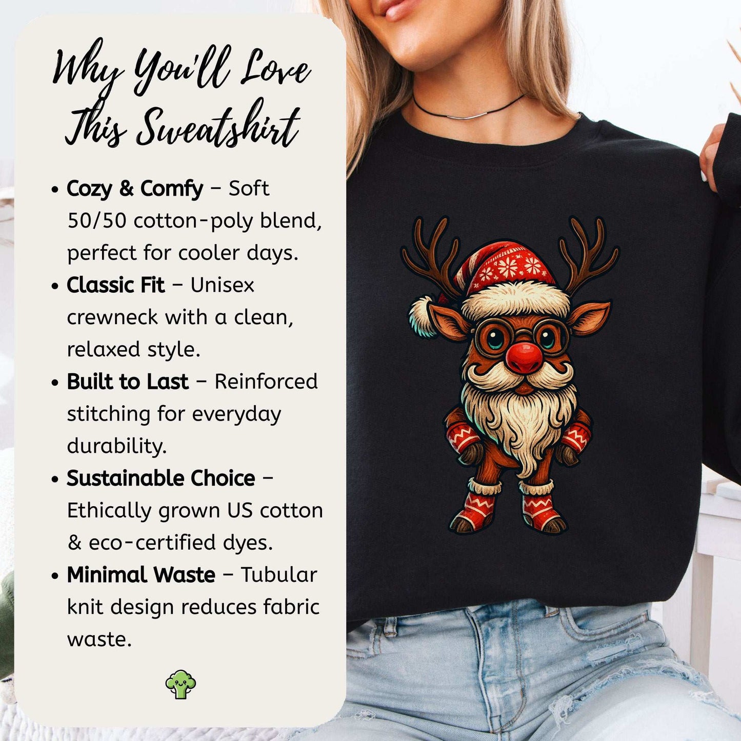 Santa Beard Reindeer Sweatshirt – Funny Christmas Deer Gift