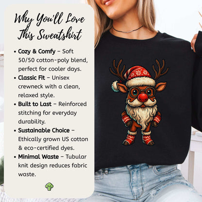 Santa Beard Reindeer Sweatshirt – Funny Christmas Deer Gift