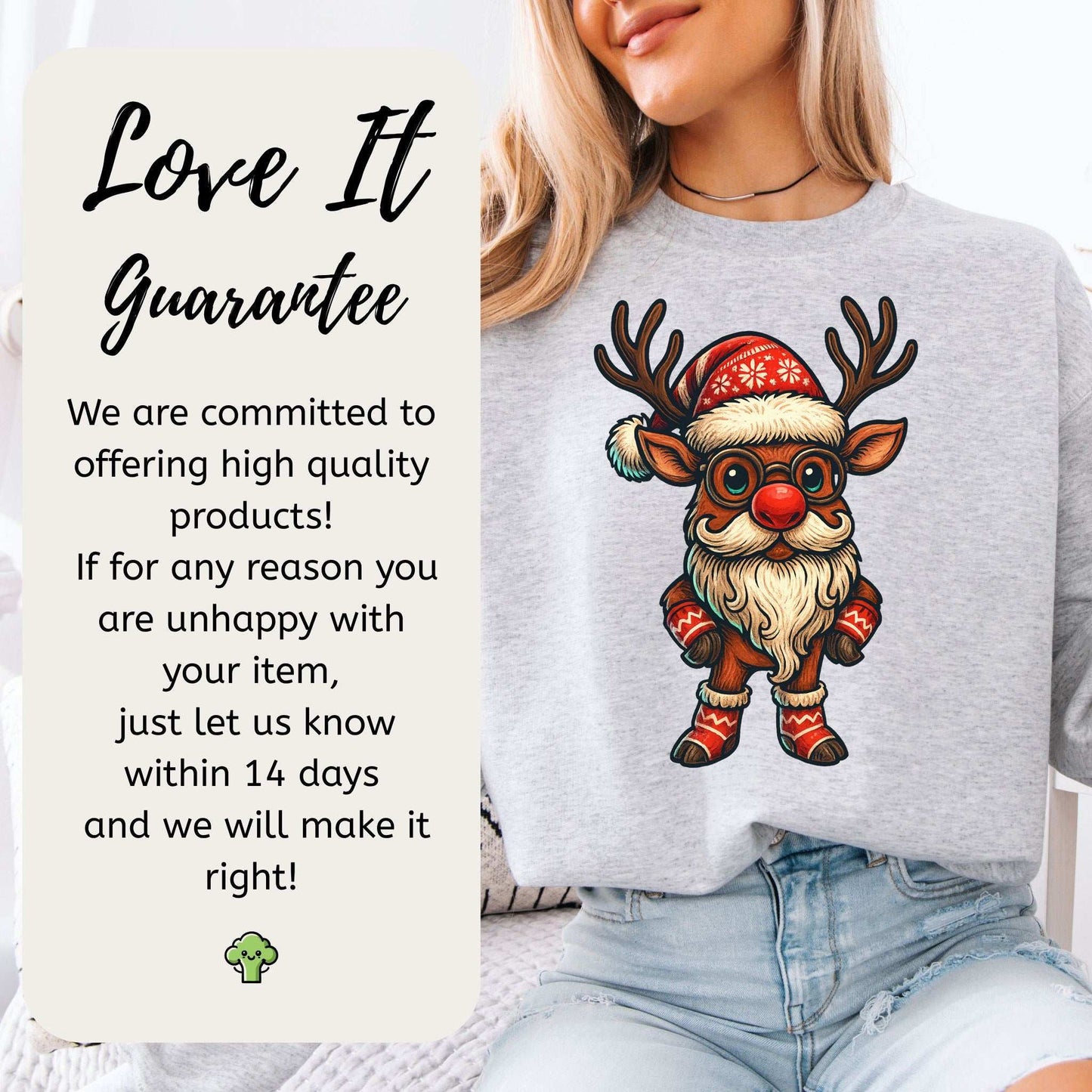 Santa Beard Reindeer Sweatshirt – Funny Christmas Deer Gift