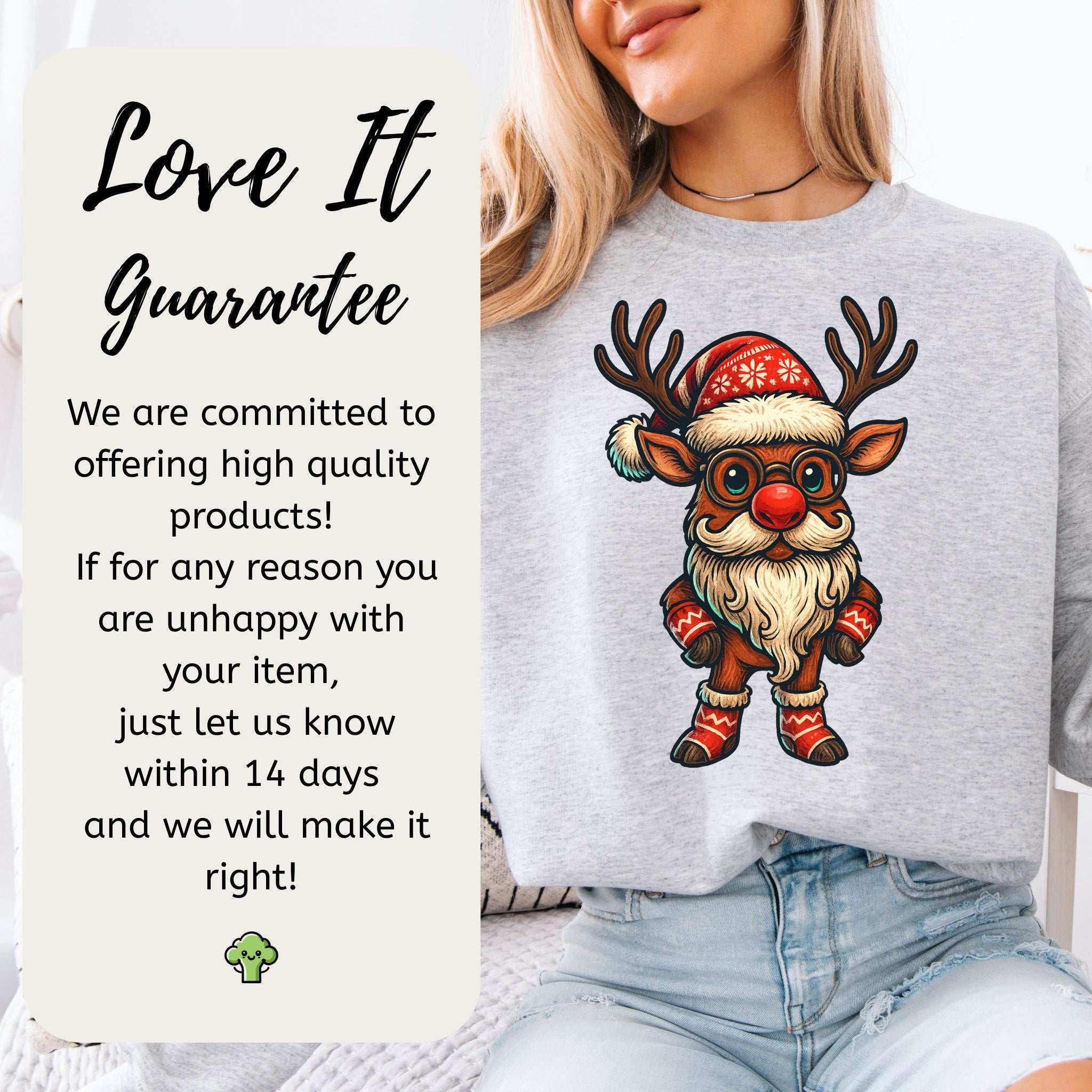 Santa Beard Reindeer Sweatshirt – Funny Christmas Deer Gift