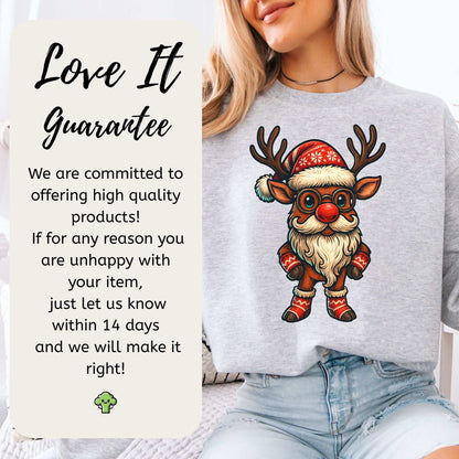Santa Beard Reindeer Sweatshirt – Funny Christmas Deer Gift