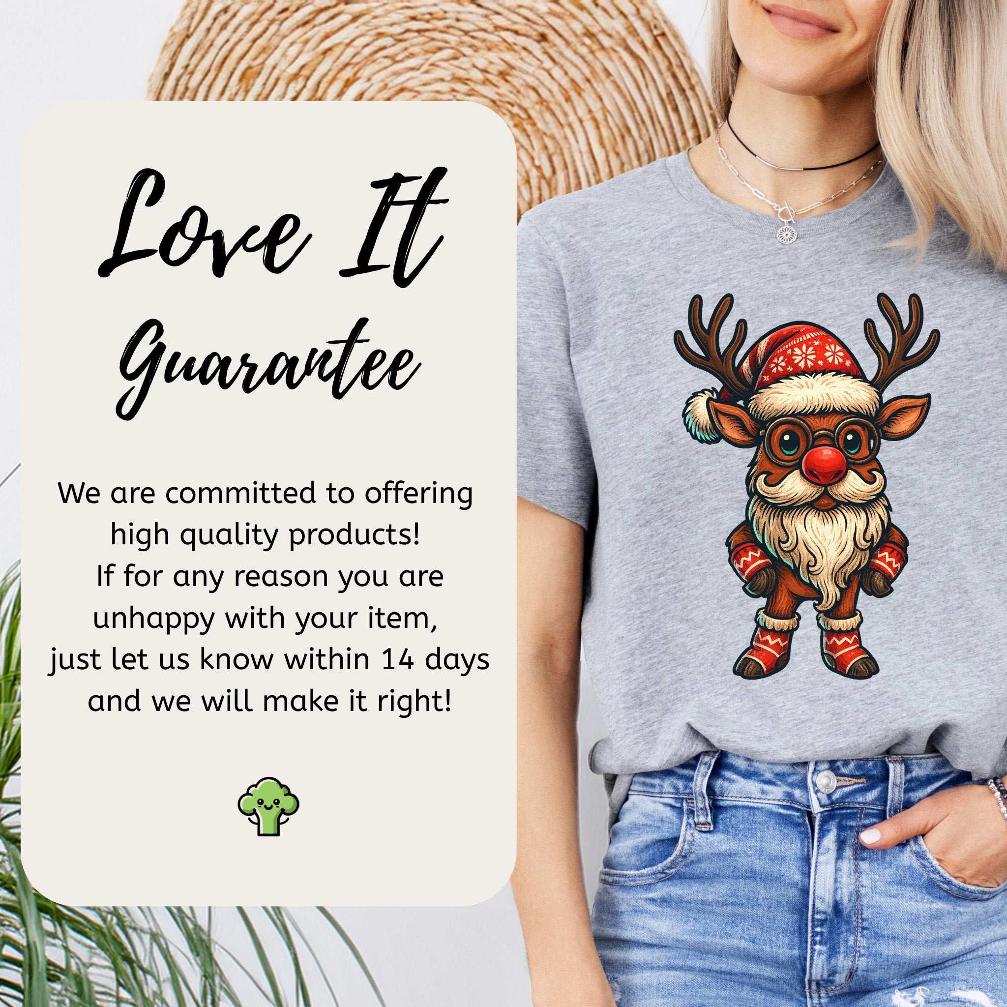 Santa Reindeer T-Shirt – Cute Christmas Deer with Beard Tee