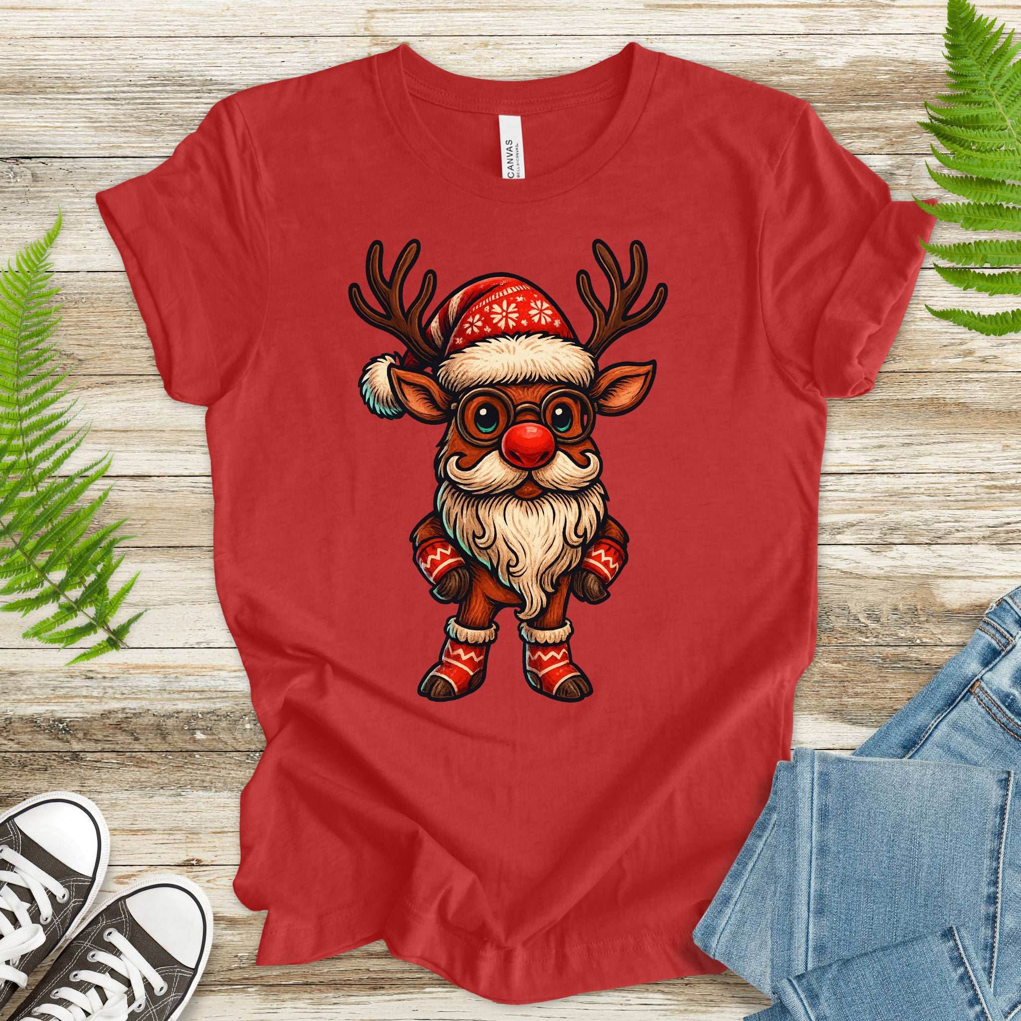 Santa Reindeer T-Shirt – Cute Christmas Deer with Beard Tee