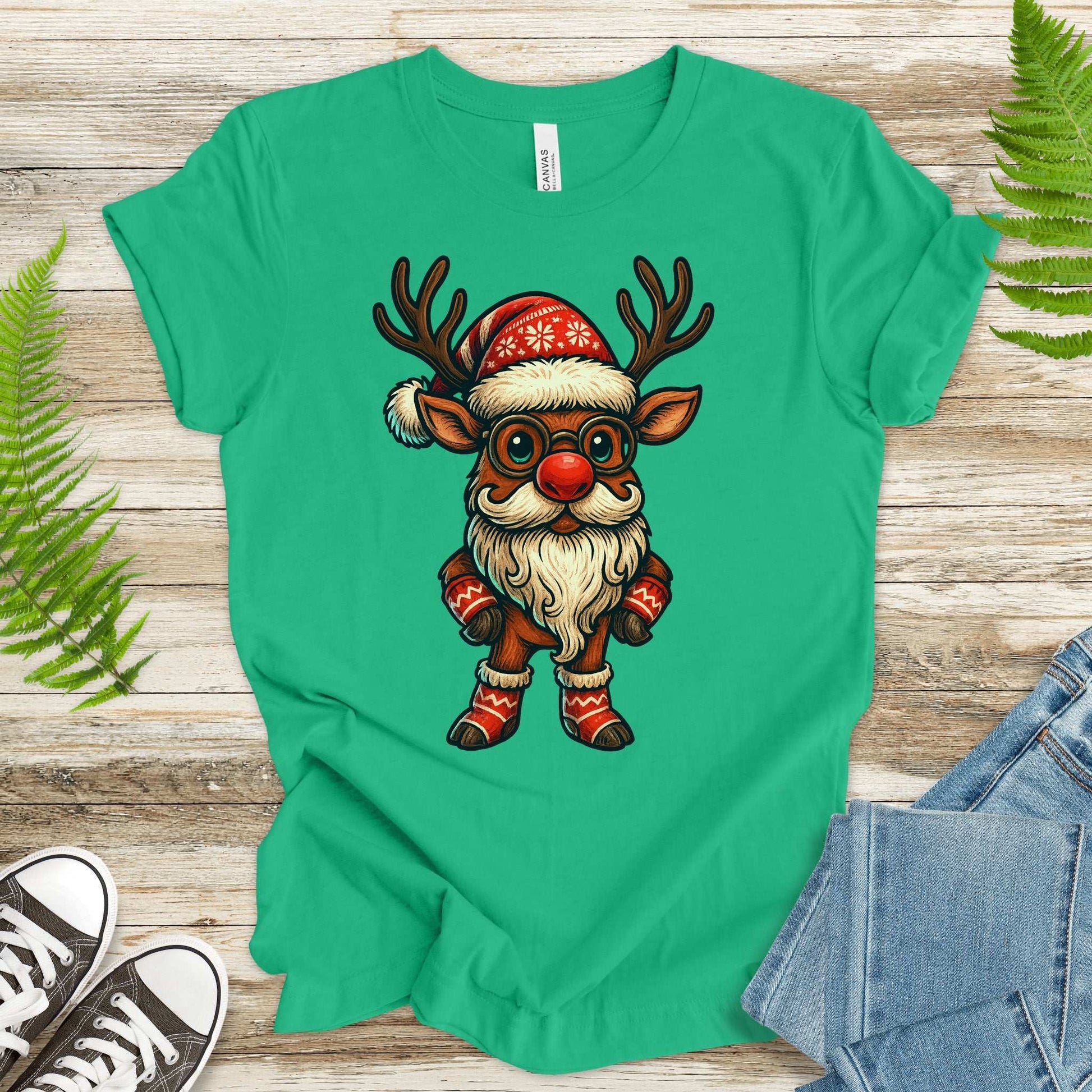 Santa Reindeer T-Shirt – Cute Christmas Deer with Beard Tee