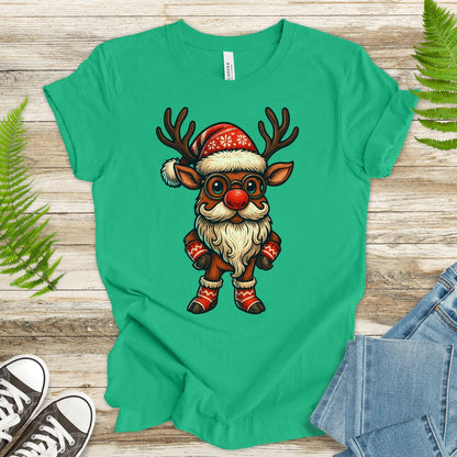 Santa Reindeer T-Shirt – Cute Christmas Deer with Beard Tee