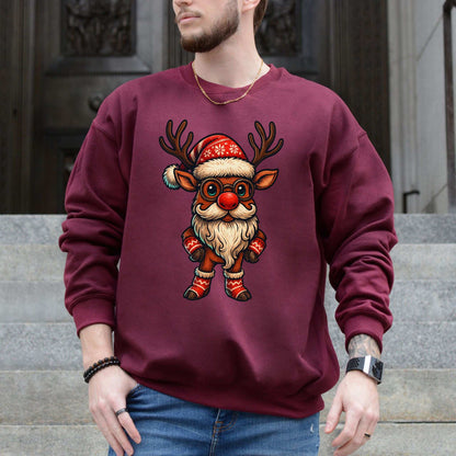 Santa Beard Reindeer Sweatshirt – Funny Christmas Deer Gift