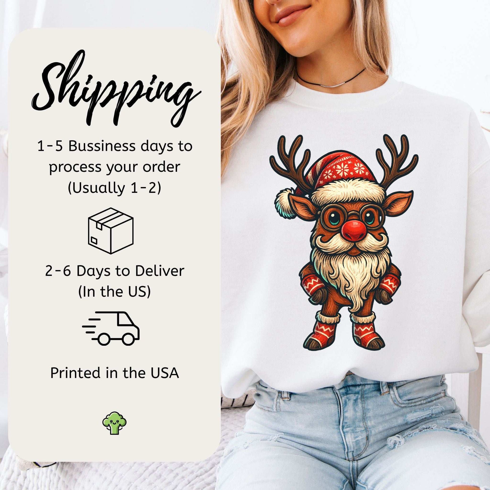 Santa Beard Reindeer Sweatshirt – Funny Christmas Deer Gift